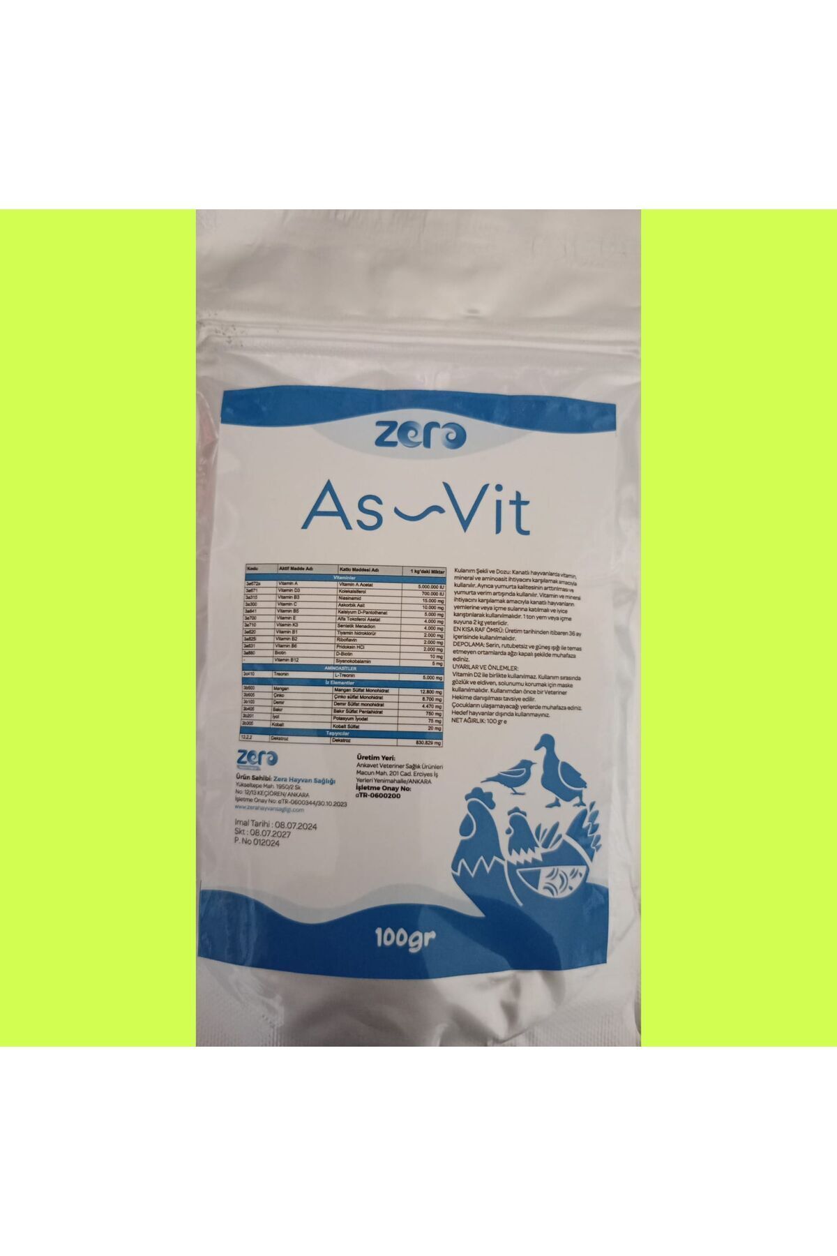 ASVET As-vit vitamin,mineral,aminoasit içeren toz vitamin 100gr