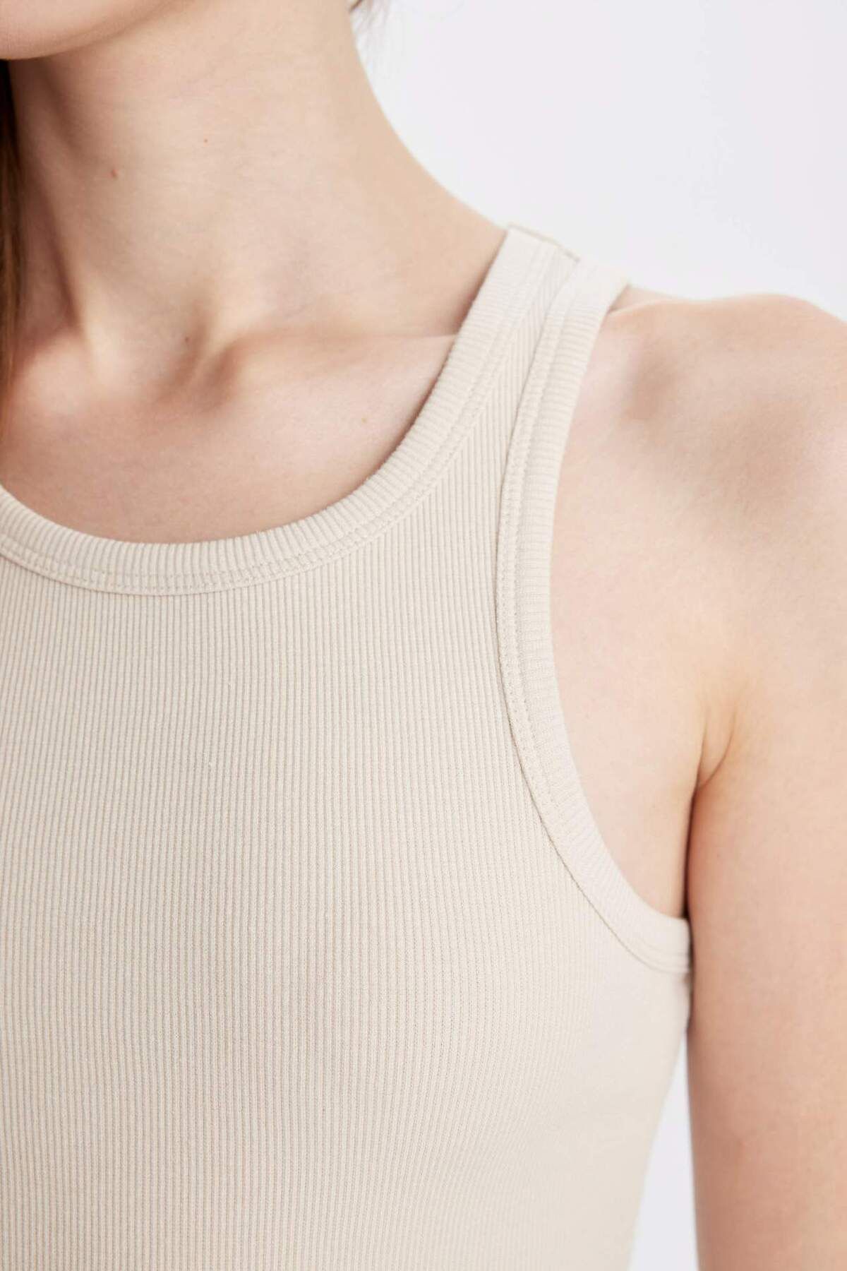 Bodycon Basic Halter Yaka Pamuklu Midi Askılı Elbise U8106az23sm
