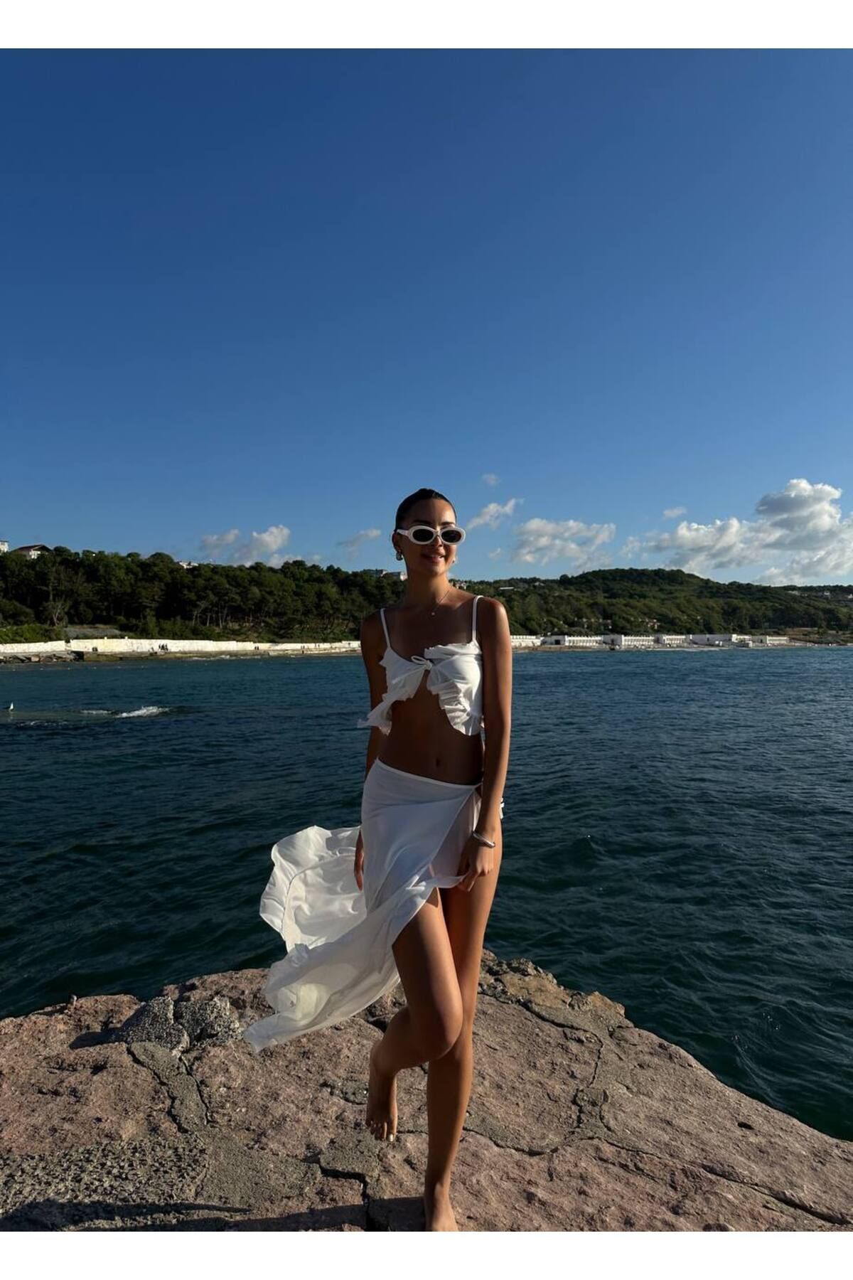 WOMAN VISION-Tulle Sandy Fabric Crop Skirt and Pareo - Beach 005 6