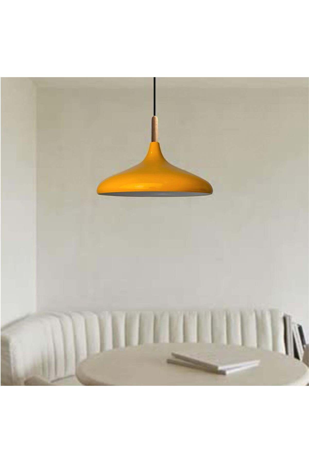 Bamyum-Champion Pendelleuchte, aus Holz und Metall 35 cm, Gelbe Lampe 3