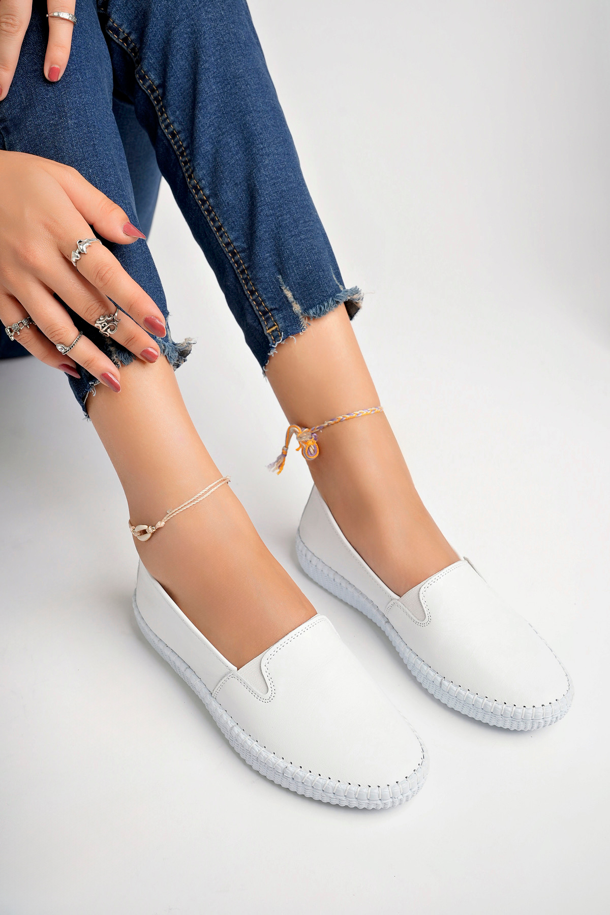 Deripabuc  Hakiki Deri Beyaz Kadın Deri Babet Dp62-8002 - Görsel 2