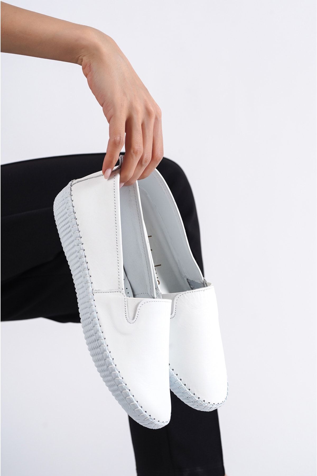 Deripabuc  Hakiki Deri Beyaz Kadın Deri Babet Dp62-8002 - Görsel 6