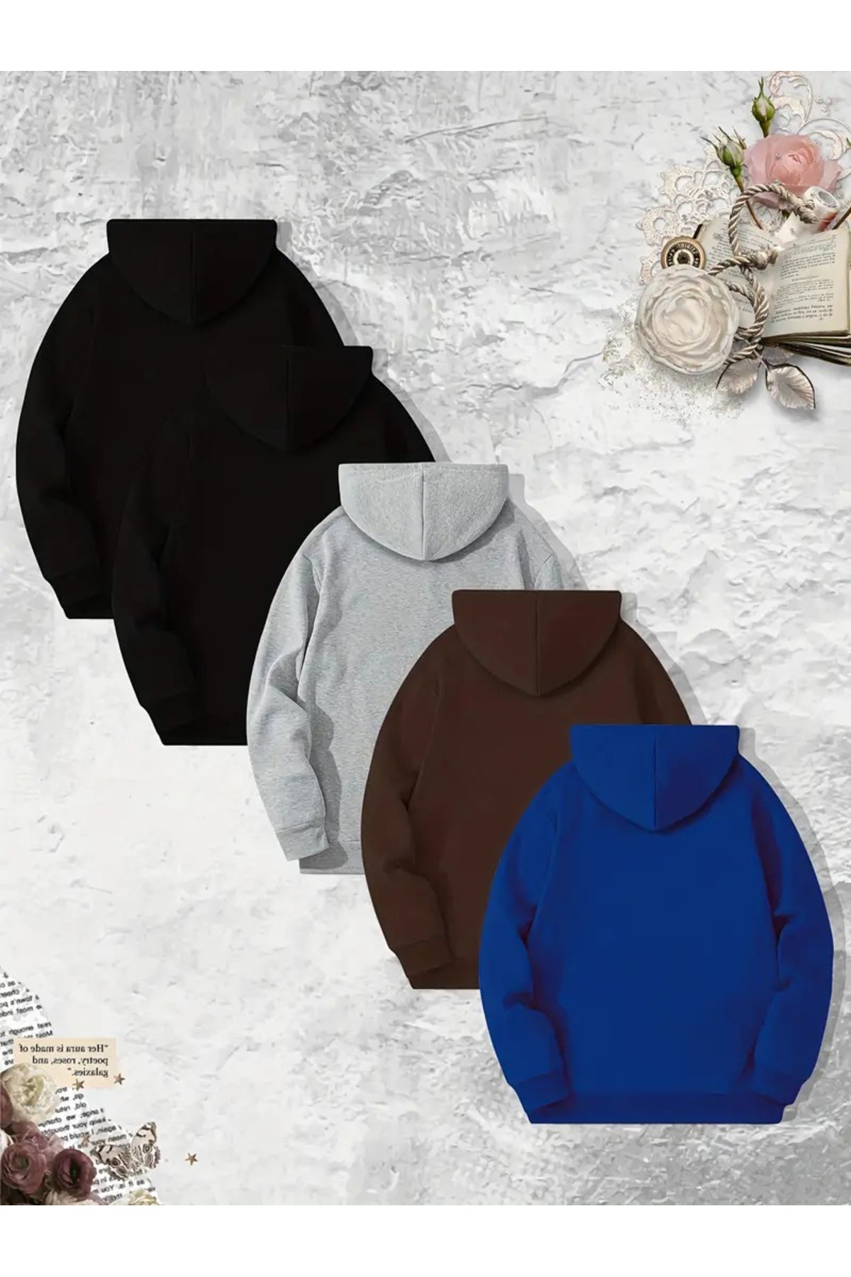 EYAX MODA 5'li Paket Büyük Beden Kapüşonlu Sweatshirt - Unisex Sweatshirt görsel 2