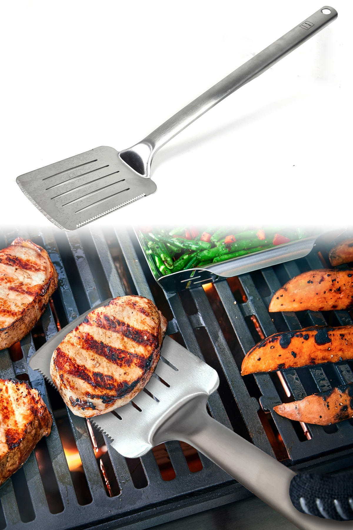Gastro Uzun Profesyonel Mangal Bbq Spatulası 18/0 Paslanmaz Çelik 55cm AF073