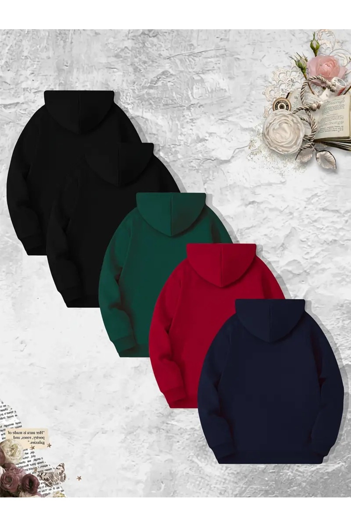 EYAX MODA 5'li Paket Büyük Beden Kapüşonlu Sweatshirt - Unisex Sweatshirt görsel 2