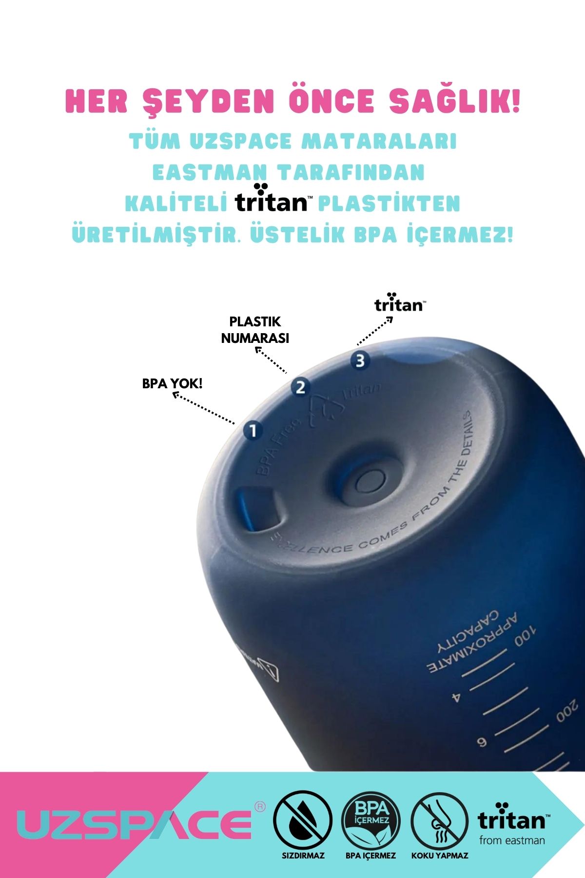 Uzspace-New 650ml Tritan Water Flask - Double Color, Leak-Proof, BPA Free and Lockable Lid 6