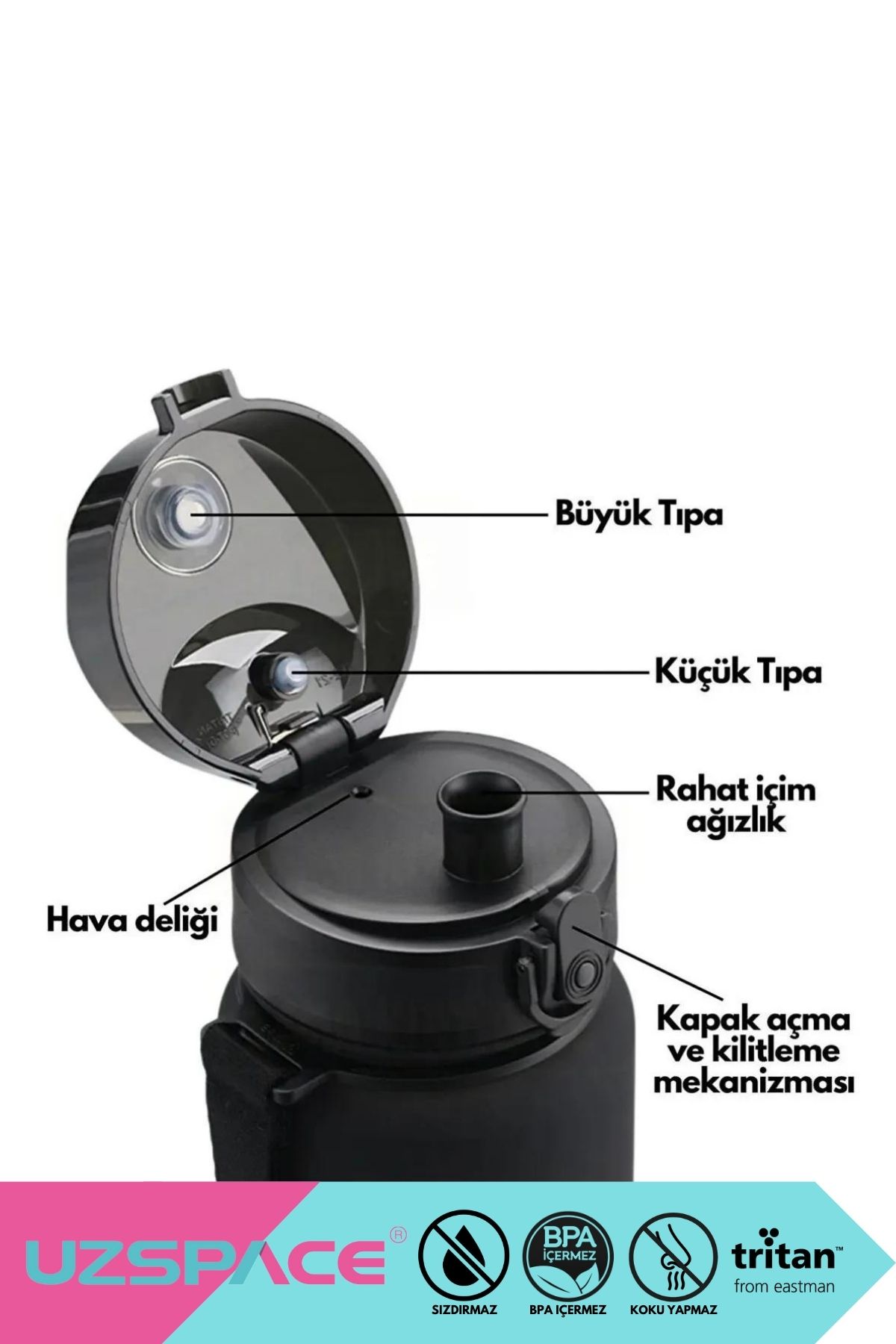 Uzspace-New 650ml Tritan Water Flask - Double Color, Leak-Proof, BPA Free and Lockable Lid 4