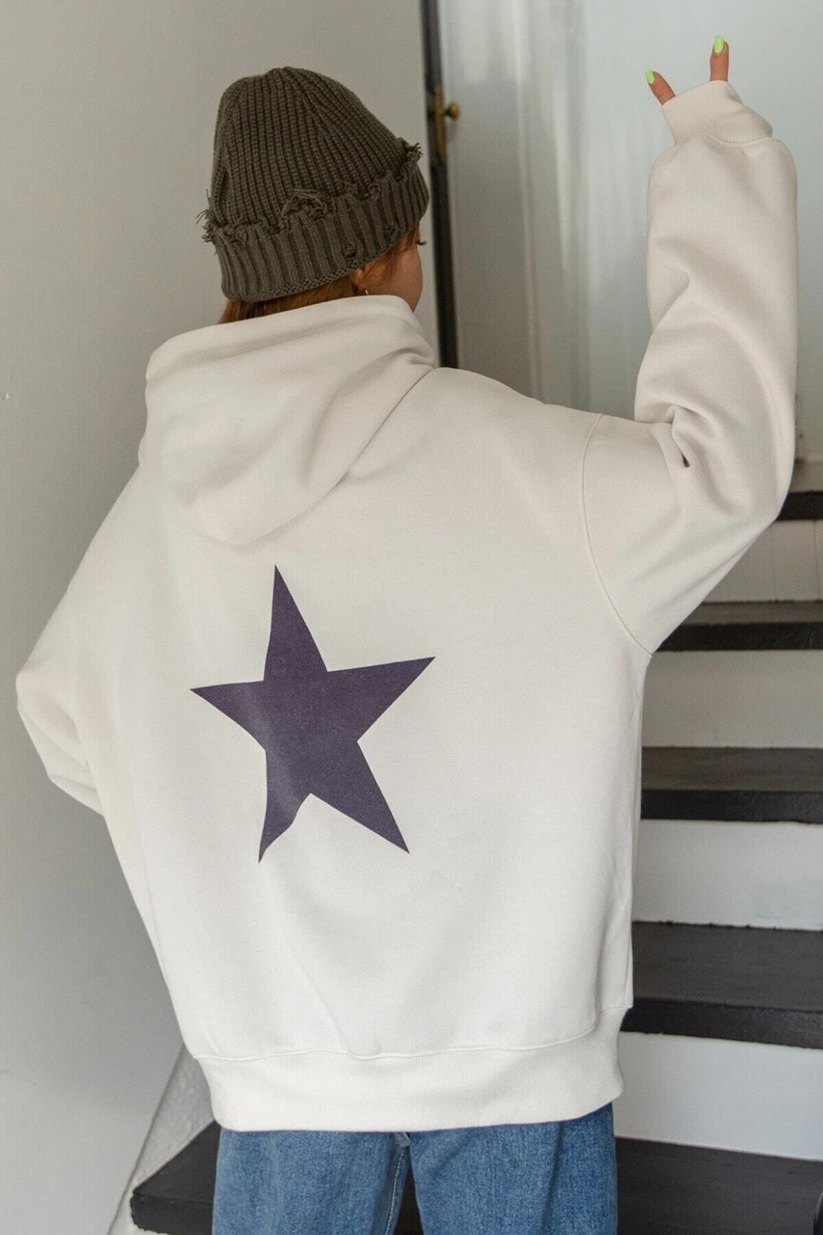 MODAGEN-Unisex-Sweatshirt in Weiß mit Stern-Aufdruck auf der Rückseite 3