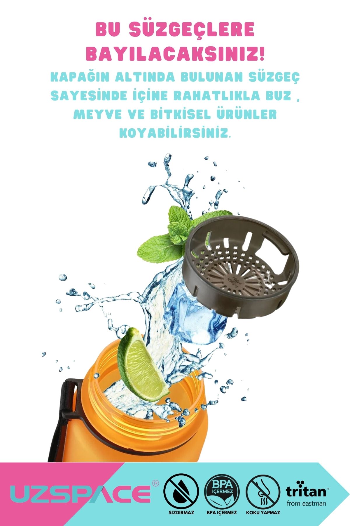Uzspace-New 650ml Tritan Water Flask - Double Color, Leak-Proof, BPA Free and Lockable Lid 7