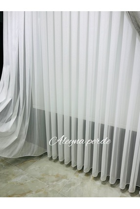 AleynaHome Kar Zemin Çizgili Tül Perde Ütü İstemeyen Sık Pile