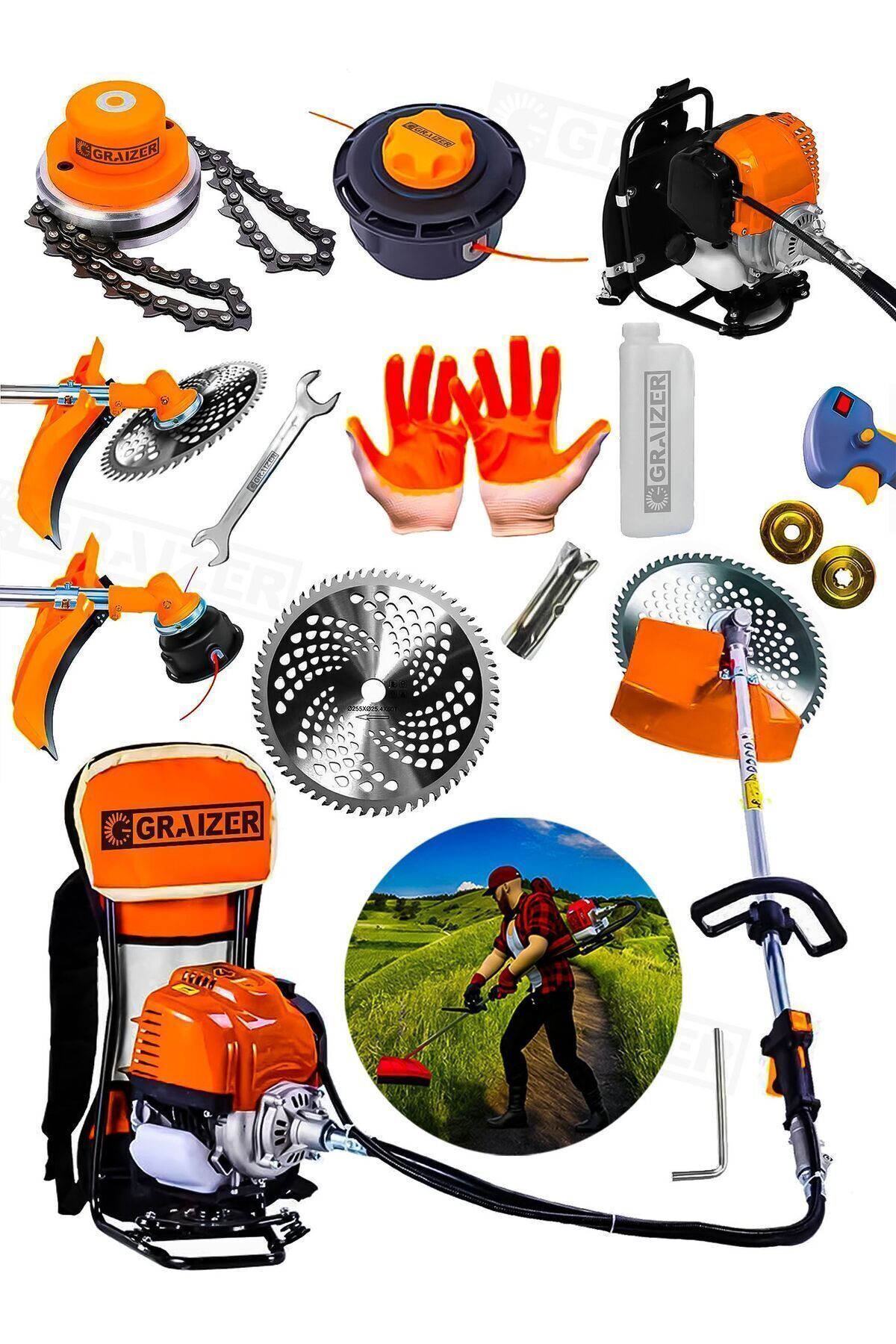 Steel Piston Tread Type Gasoline Engine Weed Shrub Scythe Lawn Mower Scythe Monster Head