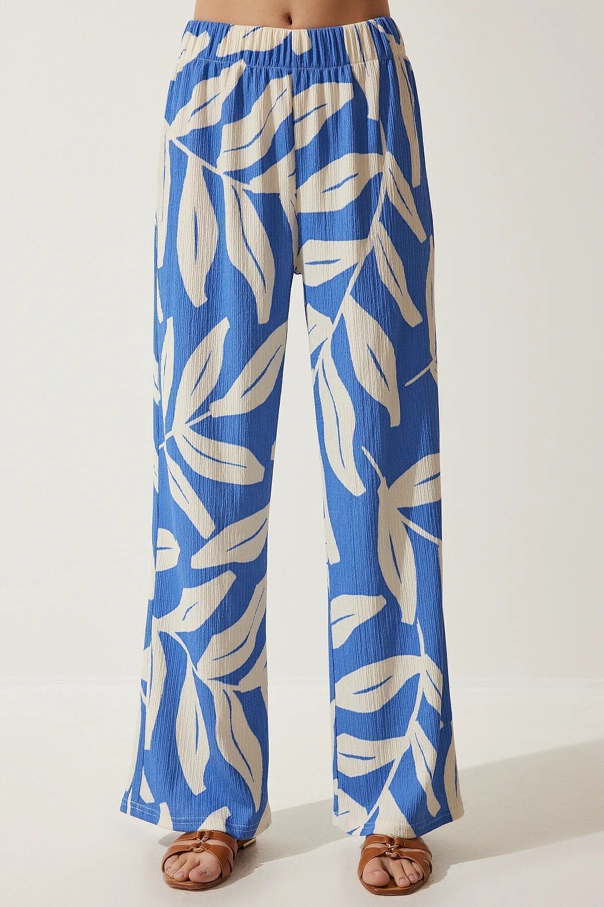 Patterned High Waist Premium Full Stretch Fabric Tiril Tiril Palazzo Pants PAN090