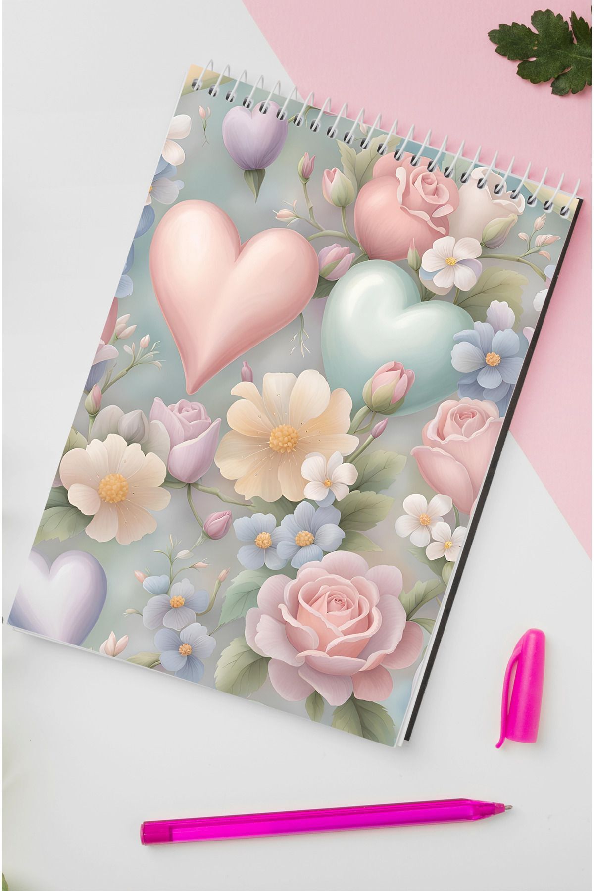 kutuTR-80 Sheets Striped Heart and Rose Patterned Vip Memo Pad - 70gr/m2 Ç-OB05 with Wooden MDF Cover 5