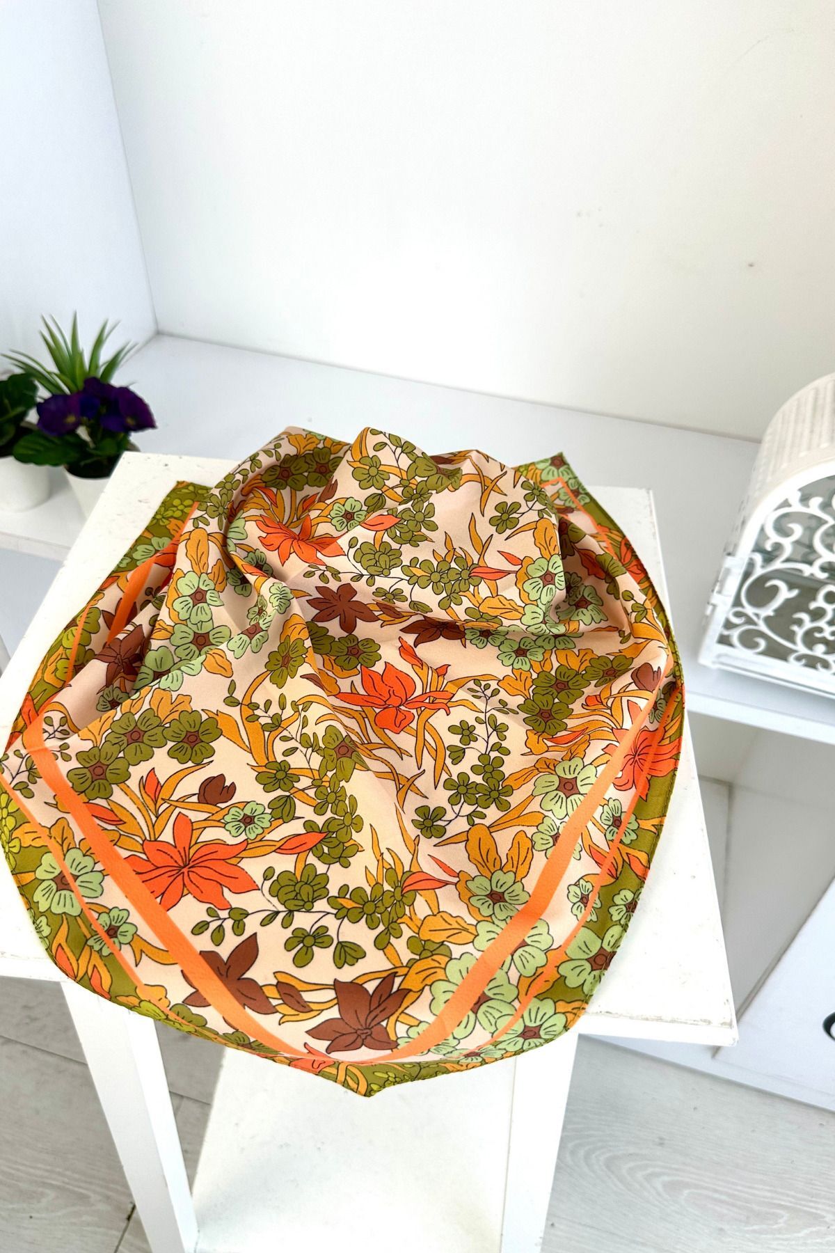 KUQOS Yonca Desenli Bandana/Fular Yağ Yeşili