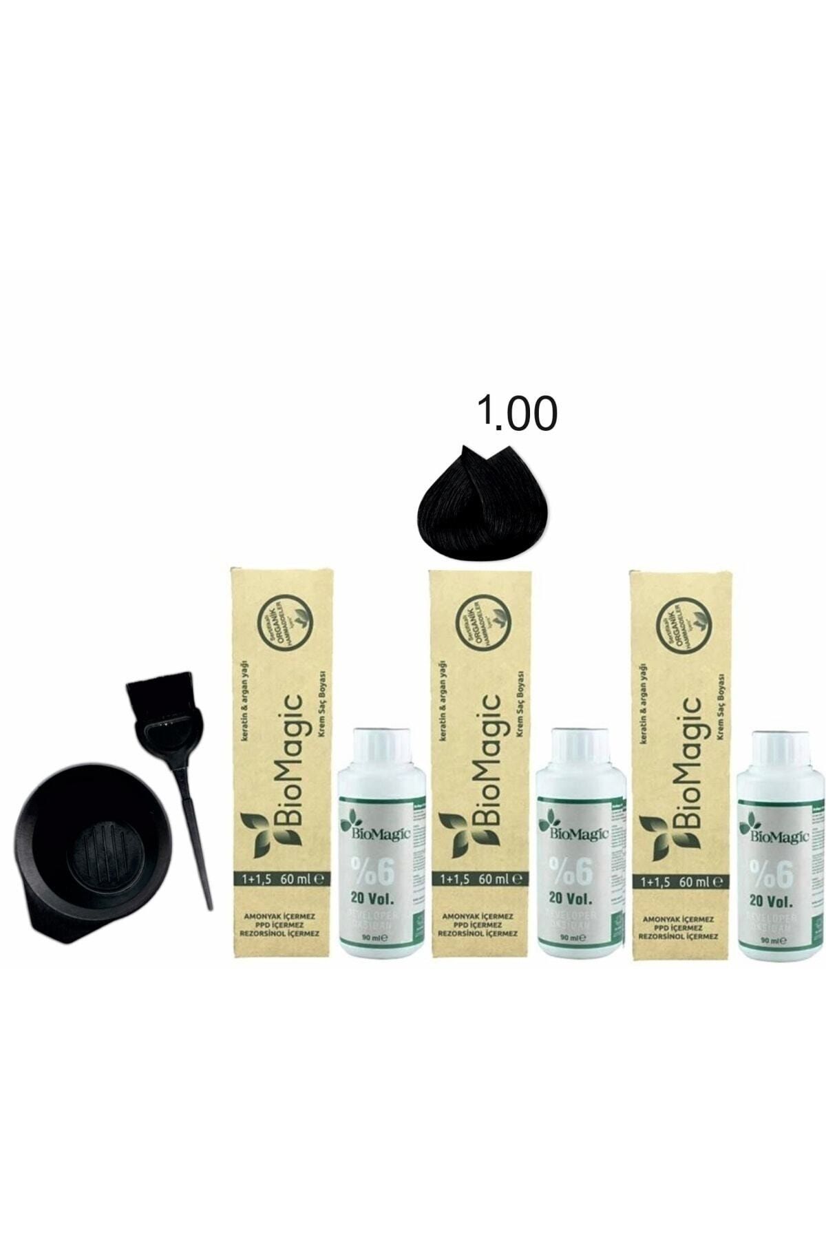 رنگ موی ارگانیک کراتین + روغن آرگان 1.00 مشکی 60 میلی لیتر BioMagic