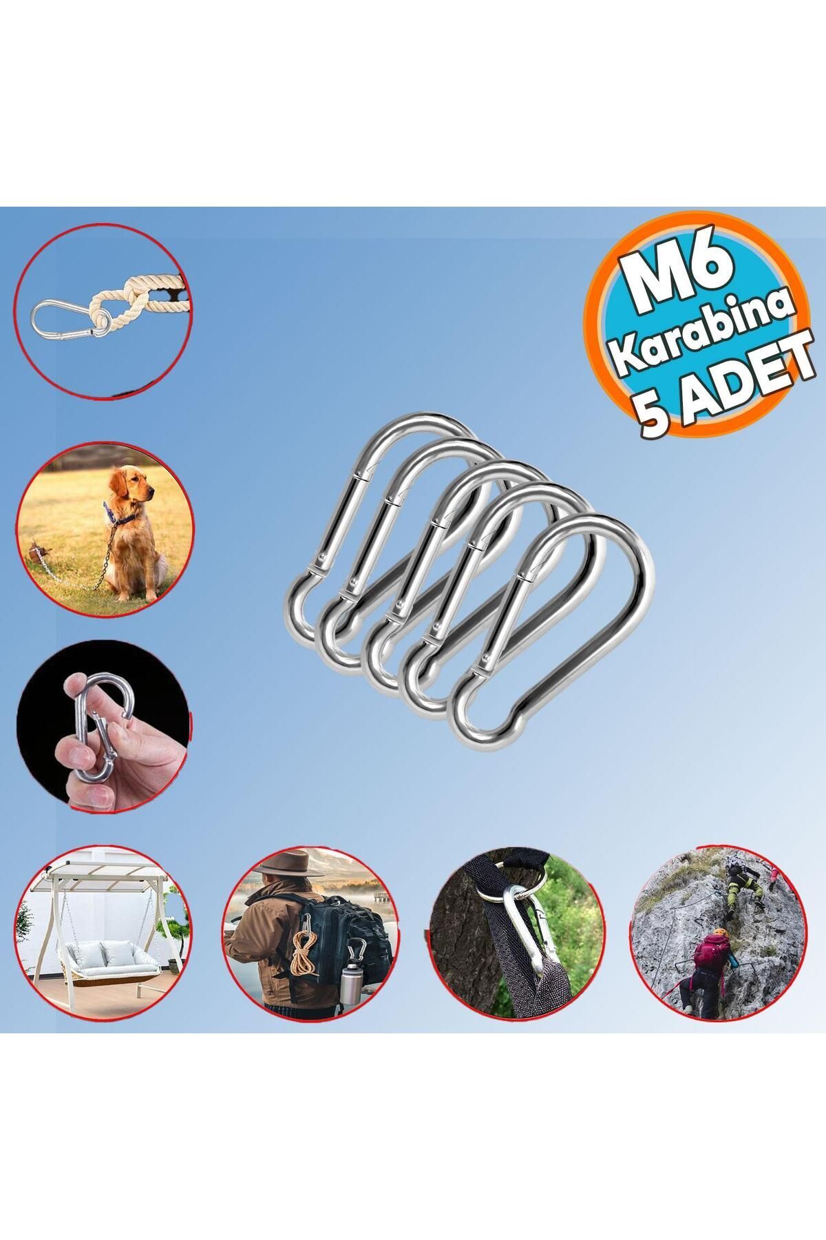 Carabiner Spring Hook Stainless Steel Lock Fishing Rod Mountaineering Camping Supplies Swing (6 MM) 5 PCS