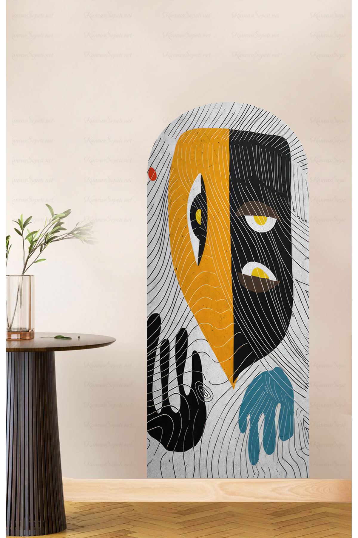 Kendiliğinden Yapışkanlı Kalın Kanvas Dokulu Dekoratif Bohem Art Soyut Duvar Kağıdı Duvar Stickerı