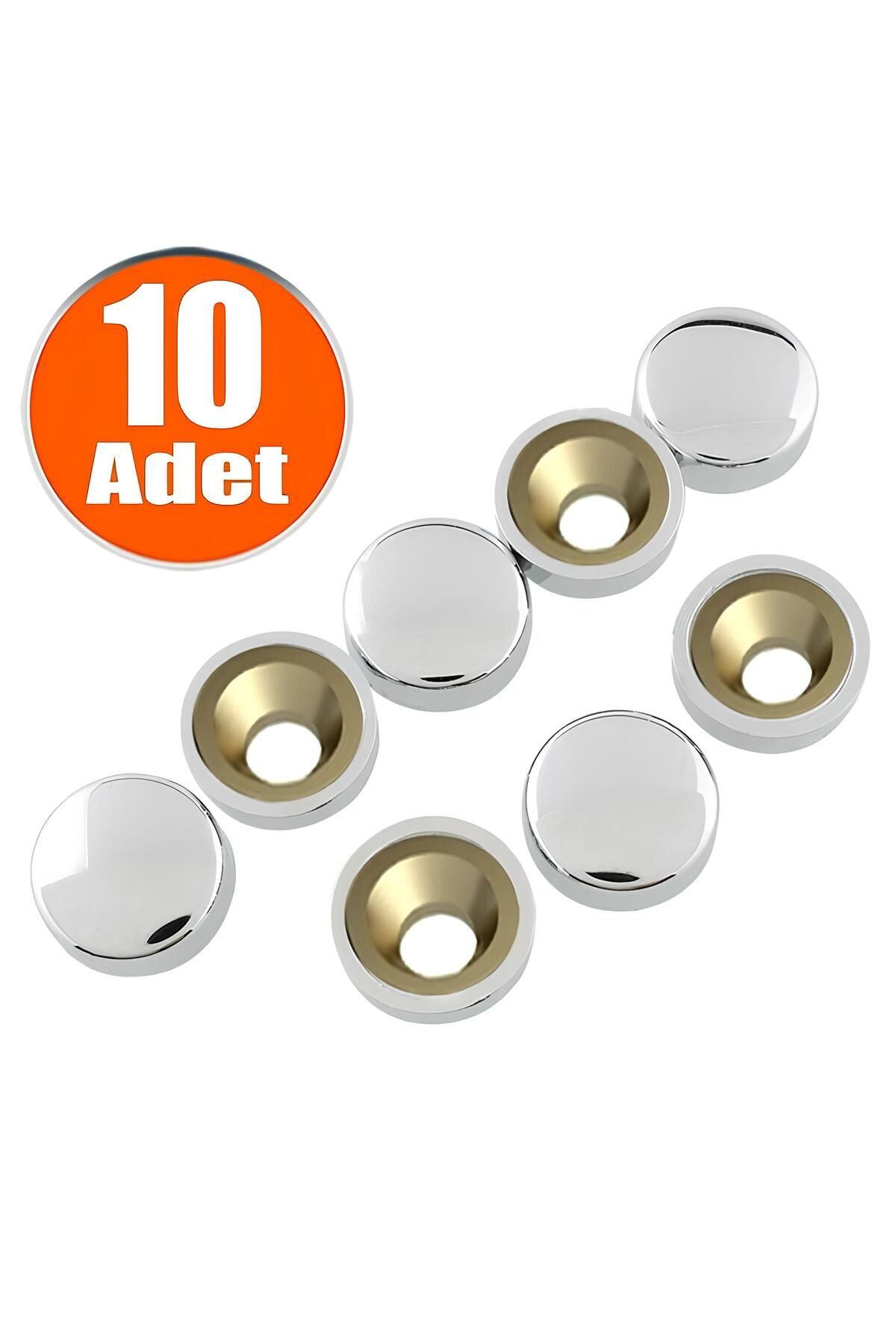 Badem10 Dekoratif Vida Kapağı Kapatıcı 20 Mm Parlak Krom Metal Vida Tapası Tıpası (10 ADET)