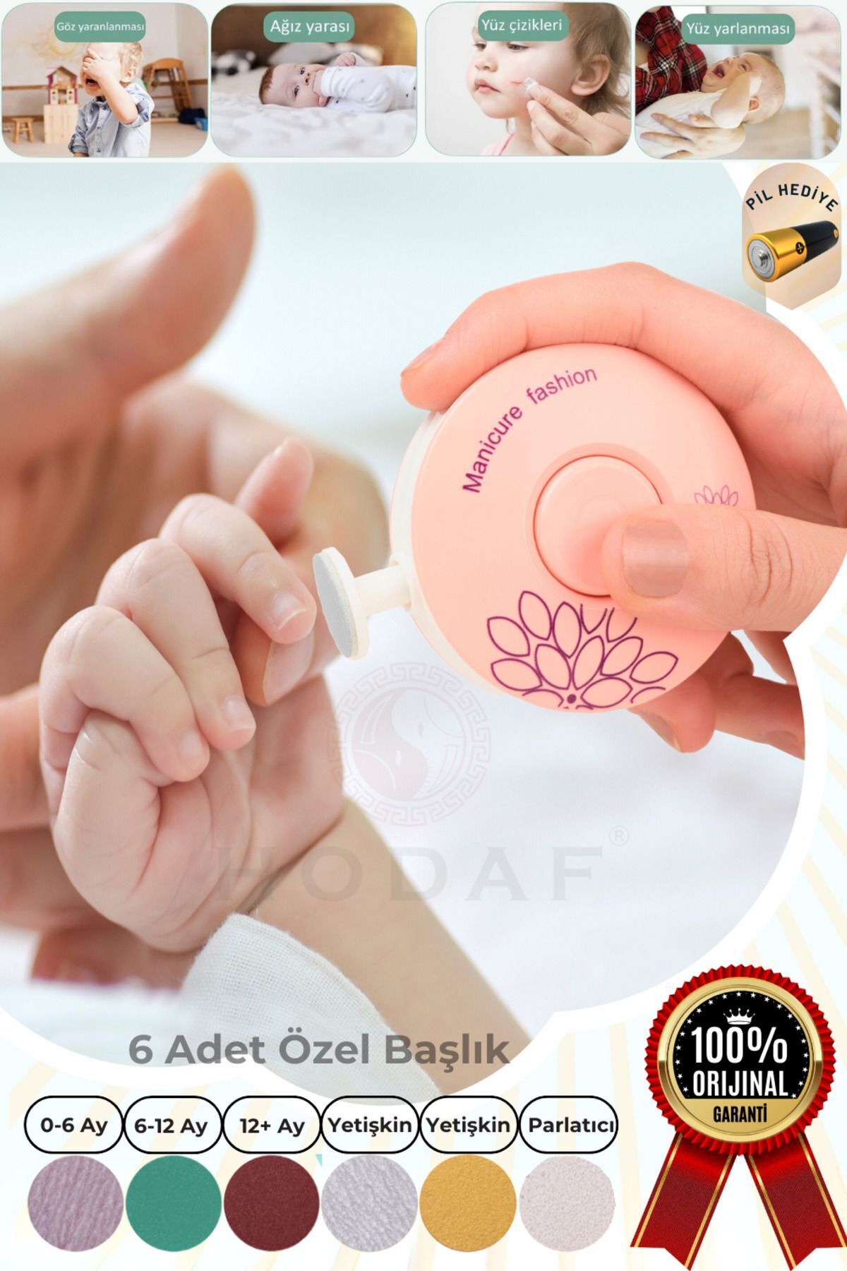 HODAF Bebek Tırnak Törpüleyici Pilli Manikür Seti 6 Başlıklı Yenidoğan Tırnak Makası Bebek Bakım