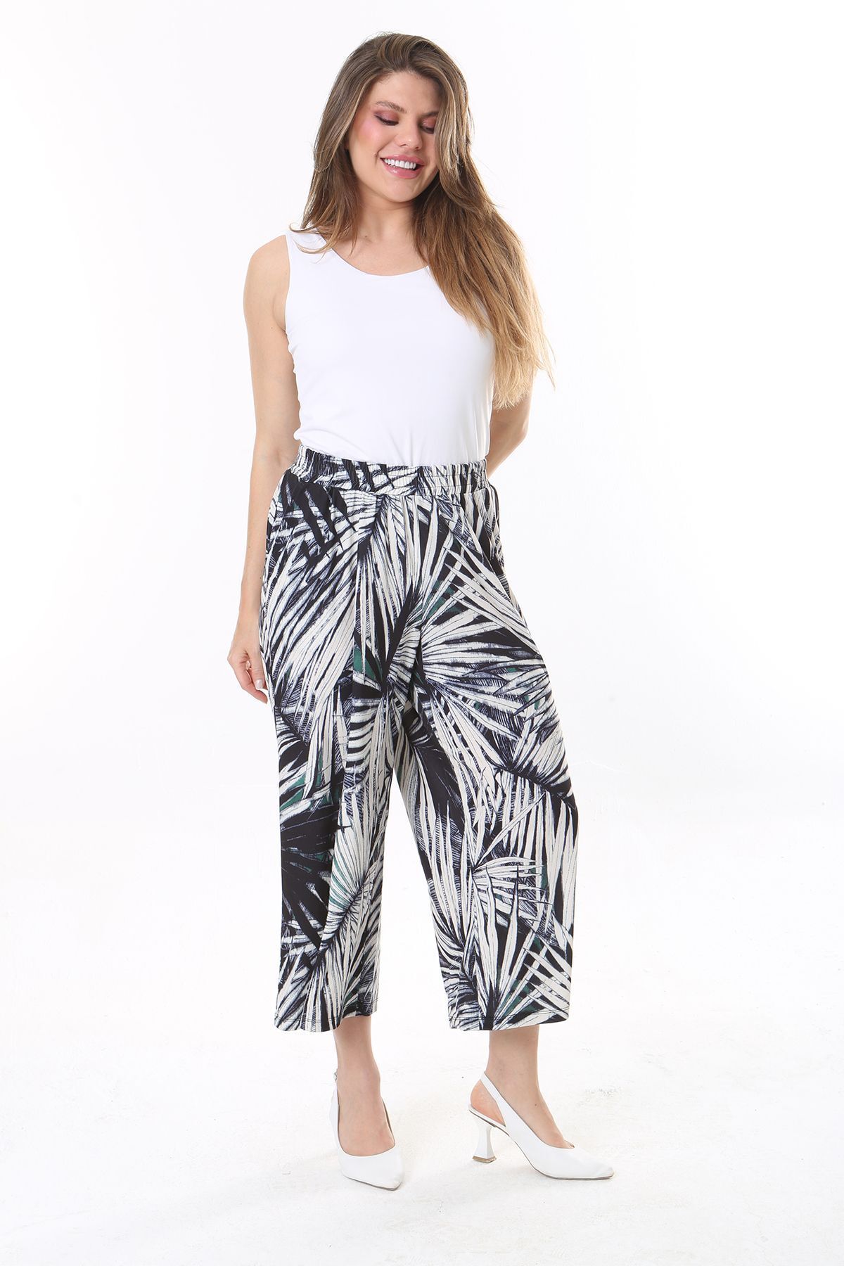 Şans-Pantaloni de damă de mărime mare, colorați, cu talie elastică, cu buzunare laterale 65N37842 4