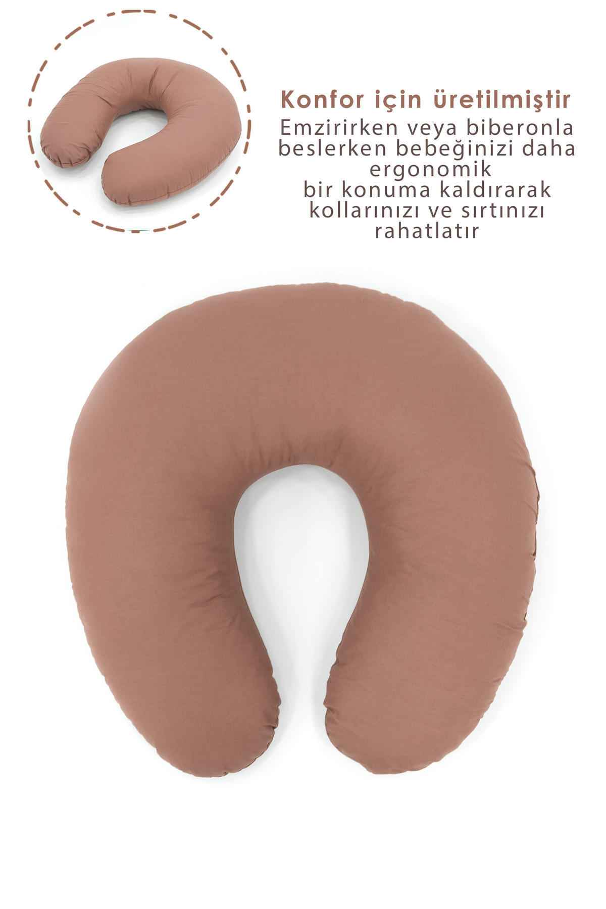 mordesign Emzirme Yastığı, Bebek Destek Minderi, Hamile Yastığı Pamuklu Kumaş, Plain Serisi, Kahverengi fotoğrafı 5 (önizleme)