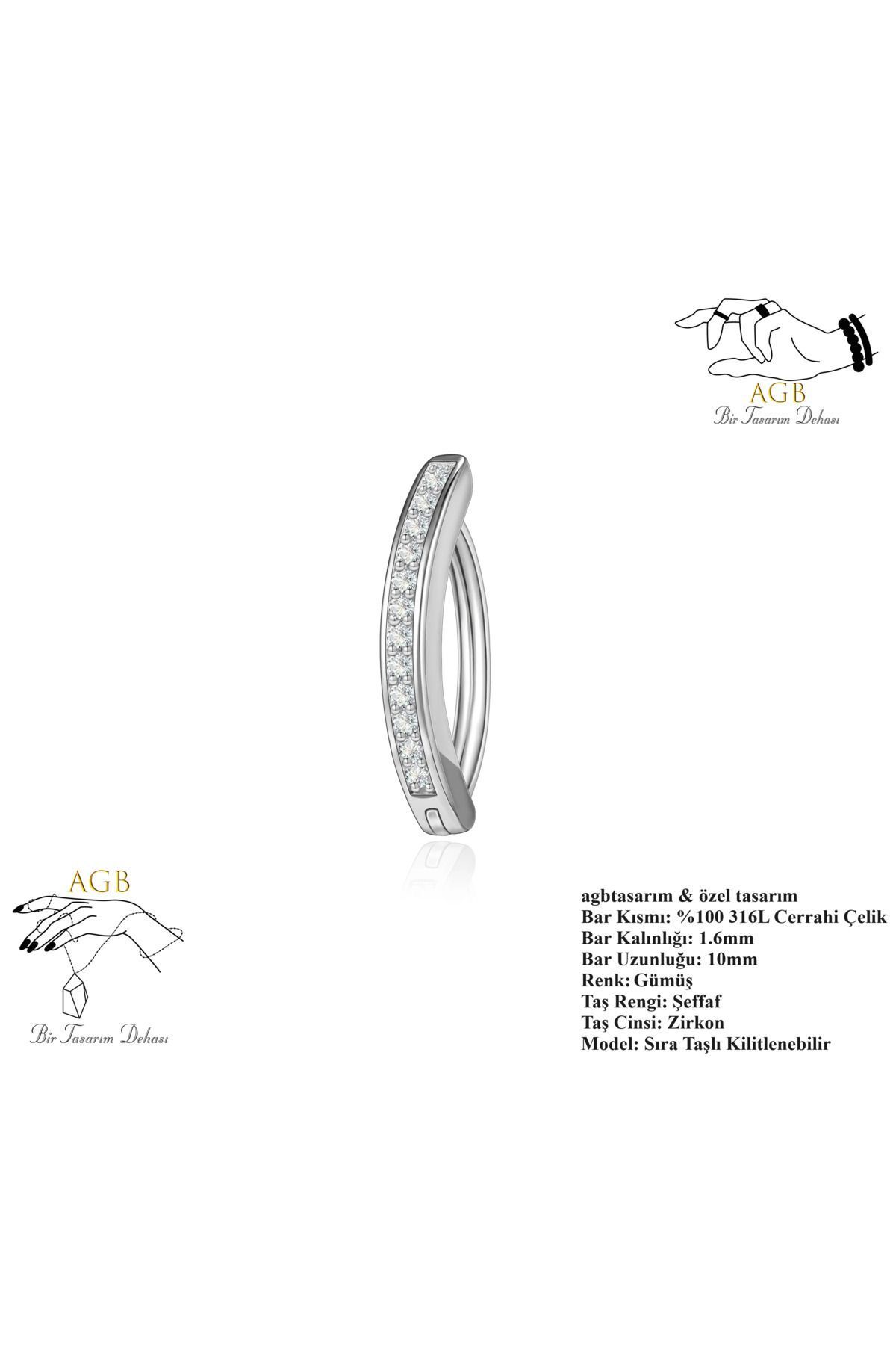 agbtasarım-1st Level Zircon Stone Stringed Hook - Single and Double Intersection Piercing (Special Design) 1