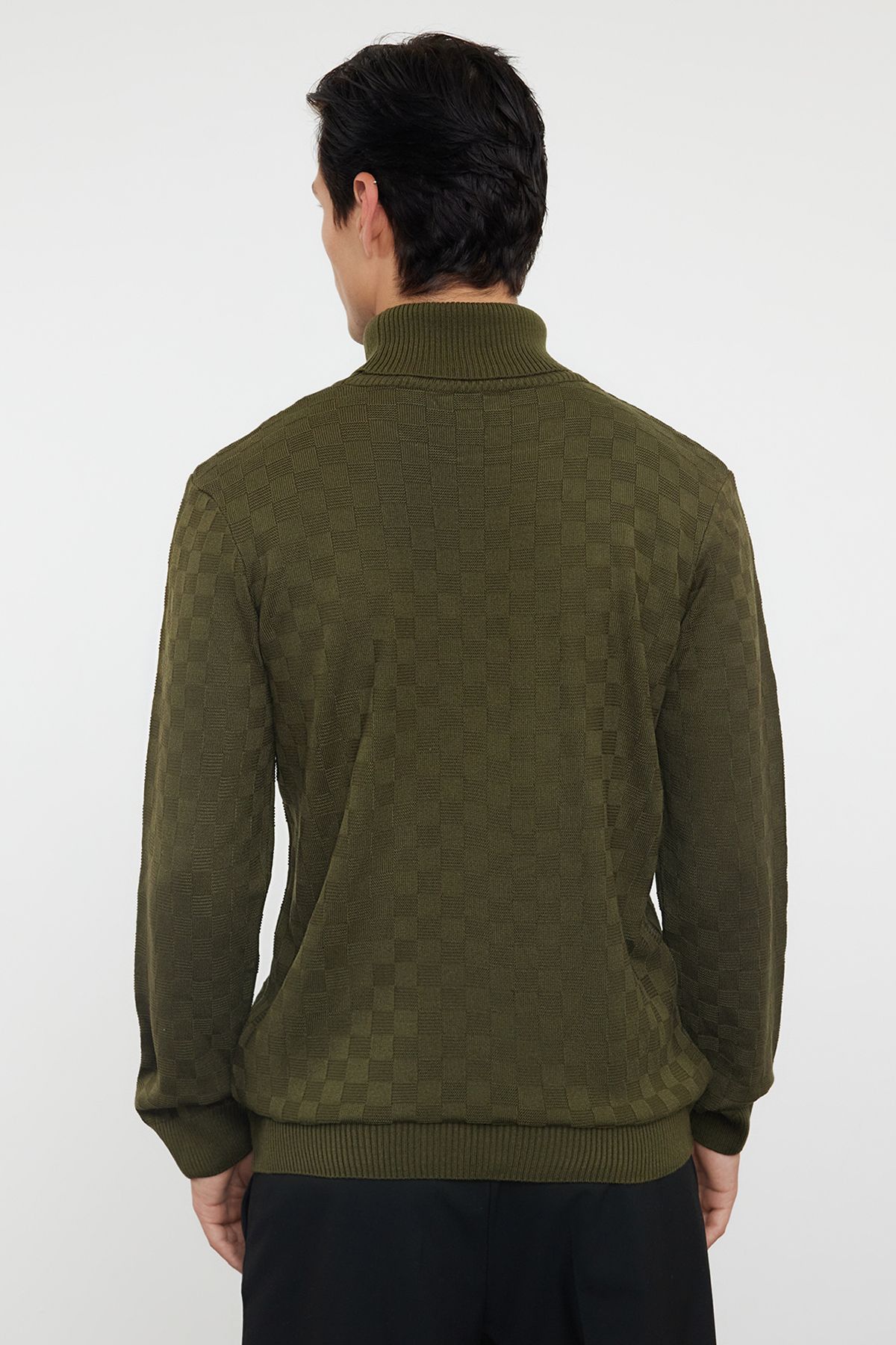 Trendyol Collection-Khakifarbener Slim-Rollkragenpullover – kariert/kariert TMNAW20VK0004 5