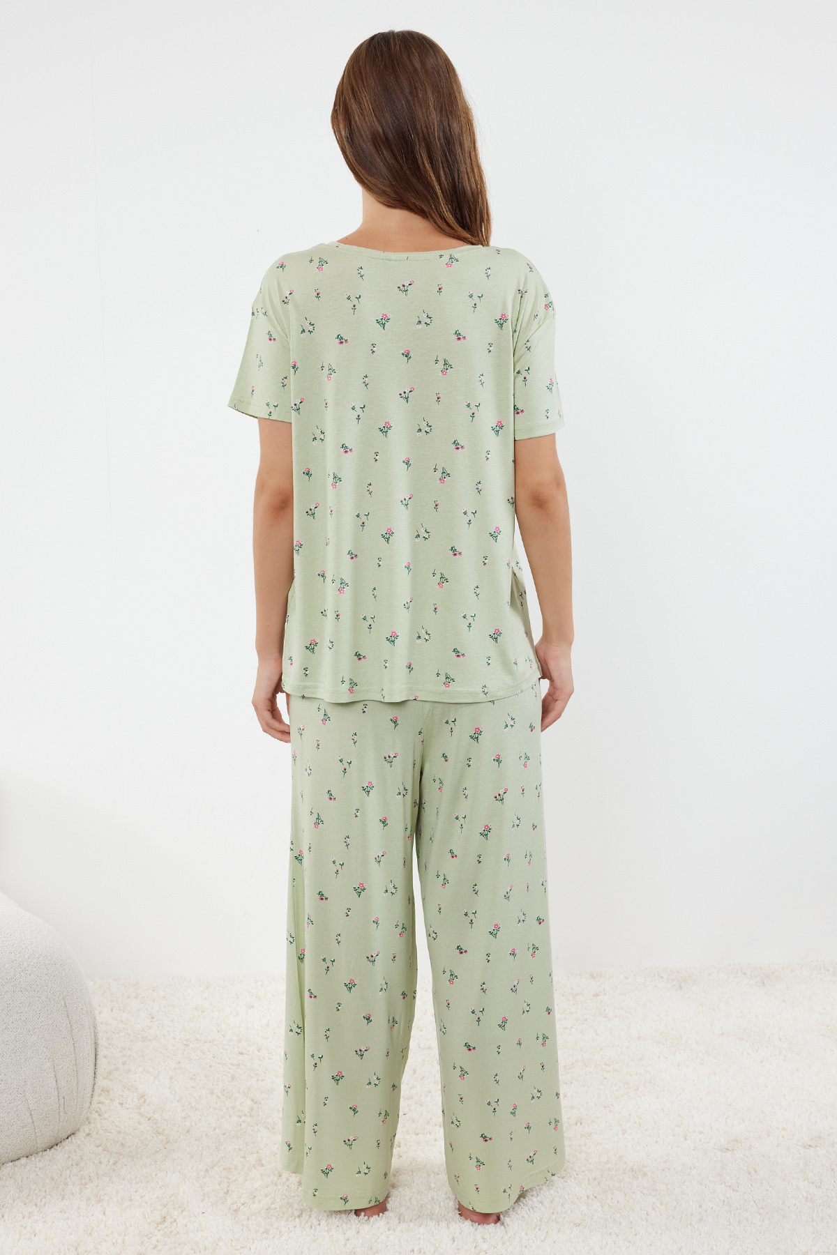 Trendyolmilla  Mint-Çok Renkli Çiçekli Örme Pijama Takımı THMSS24PT00231 - Görsel 5