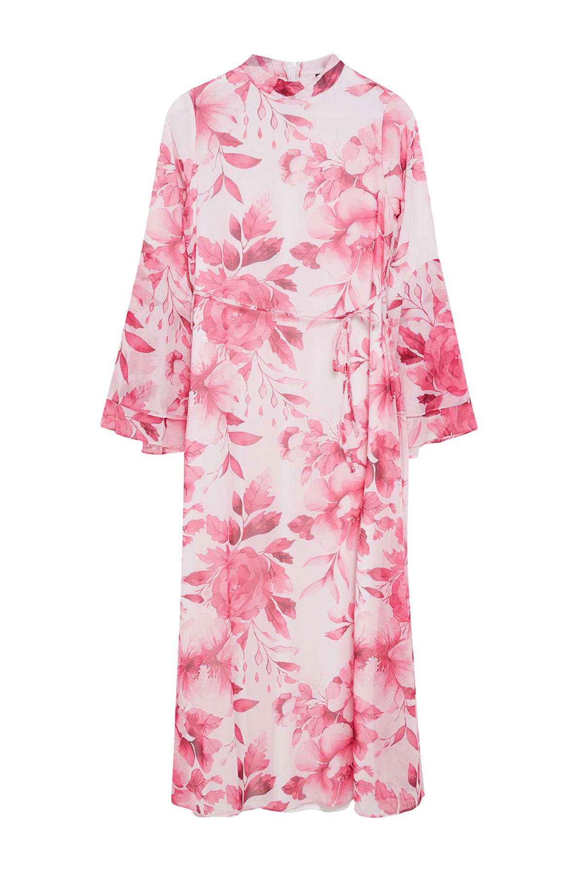 Trendyol Modest-Φούξια φόρεμα σιφόν με λουλουδάτο μοτίβο - με υφαντή επένδυση TCTSS24EB00276 6