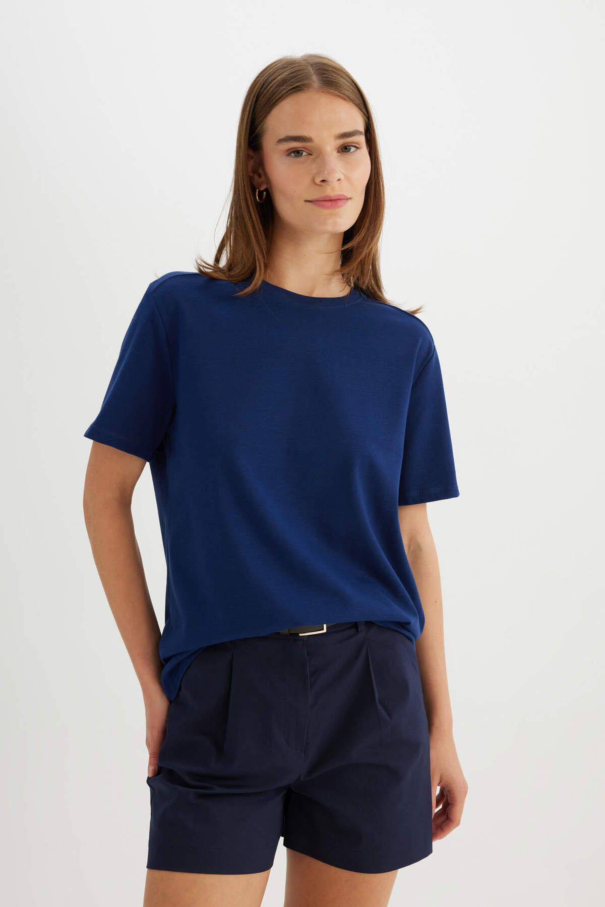 DeFacto Tricou Cu Mânecă Scurtă, Cu Decolteu Triplu Premium, Cu Croială Normală A9428ax24sm Femeie - L