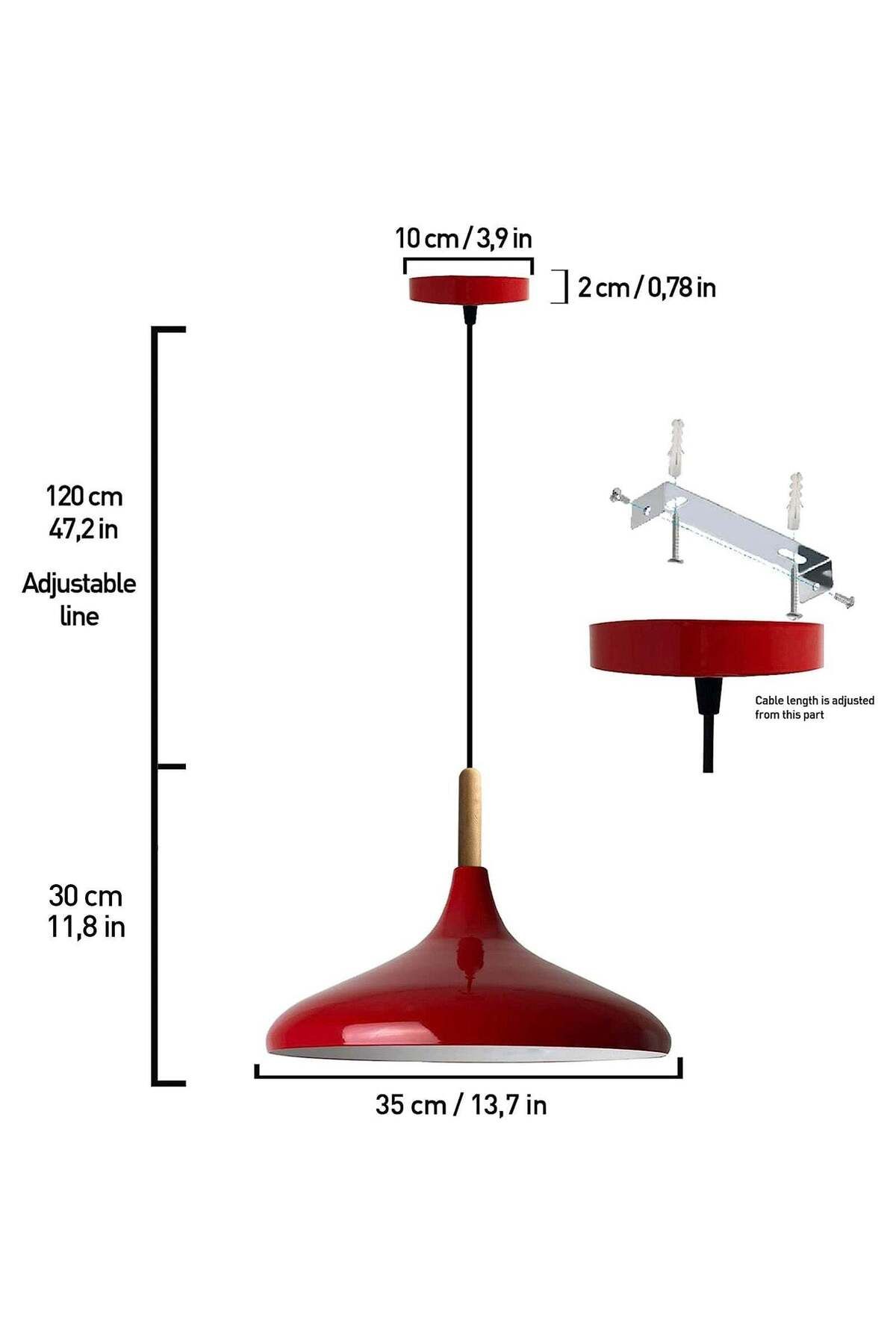 Bamyum-Champion Pendelleuchte, aus Holz und Metall 35 cm, Rot Lampe 4