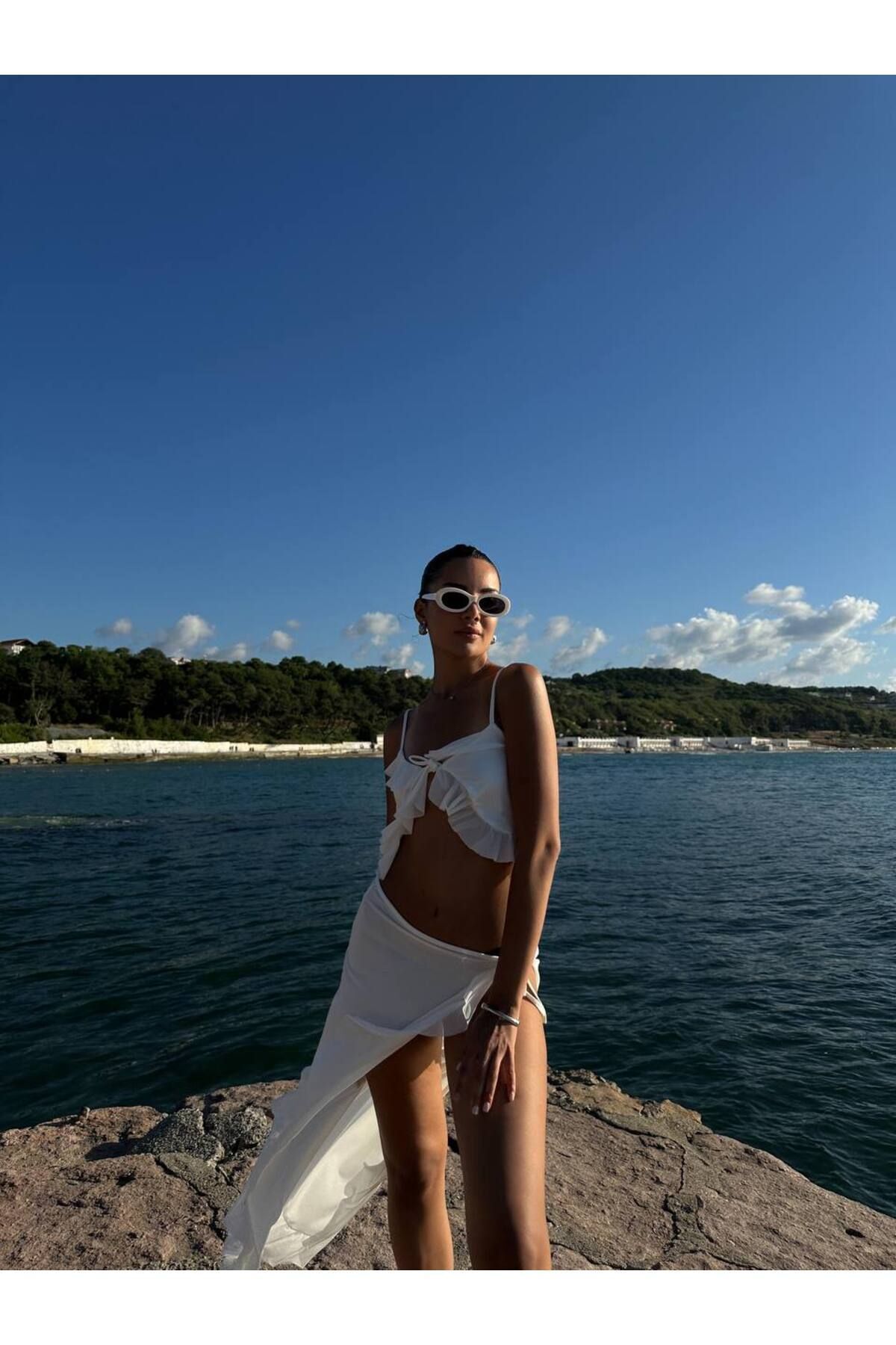 WOMAN VISION-Tulle Sandy Fabric Crop Skirt and Pareo - Beach 005 7
