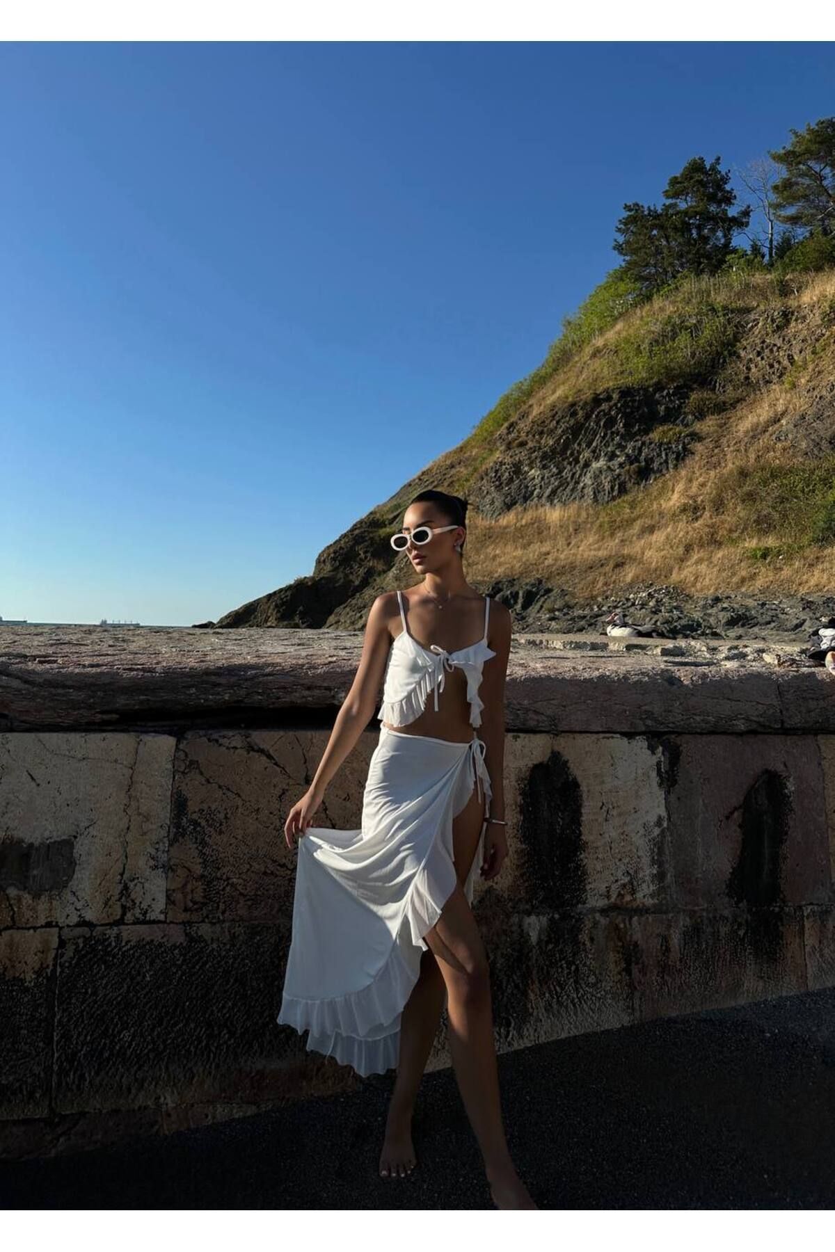 WOMAN VISION-Tulle Sandy Fabric Crop Skirt and Pareo - Beach 005 4