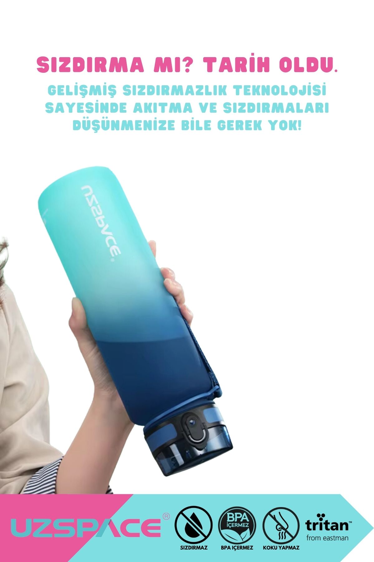 Uzspace-New 650ml Tritan Water Flask - Double Color, Leak-Proof, BPA Free and Lockable Lid 5