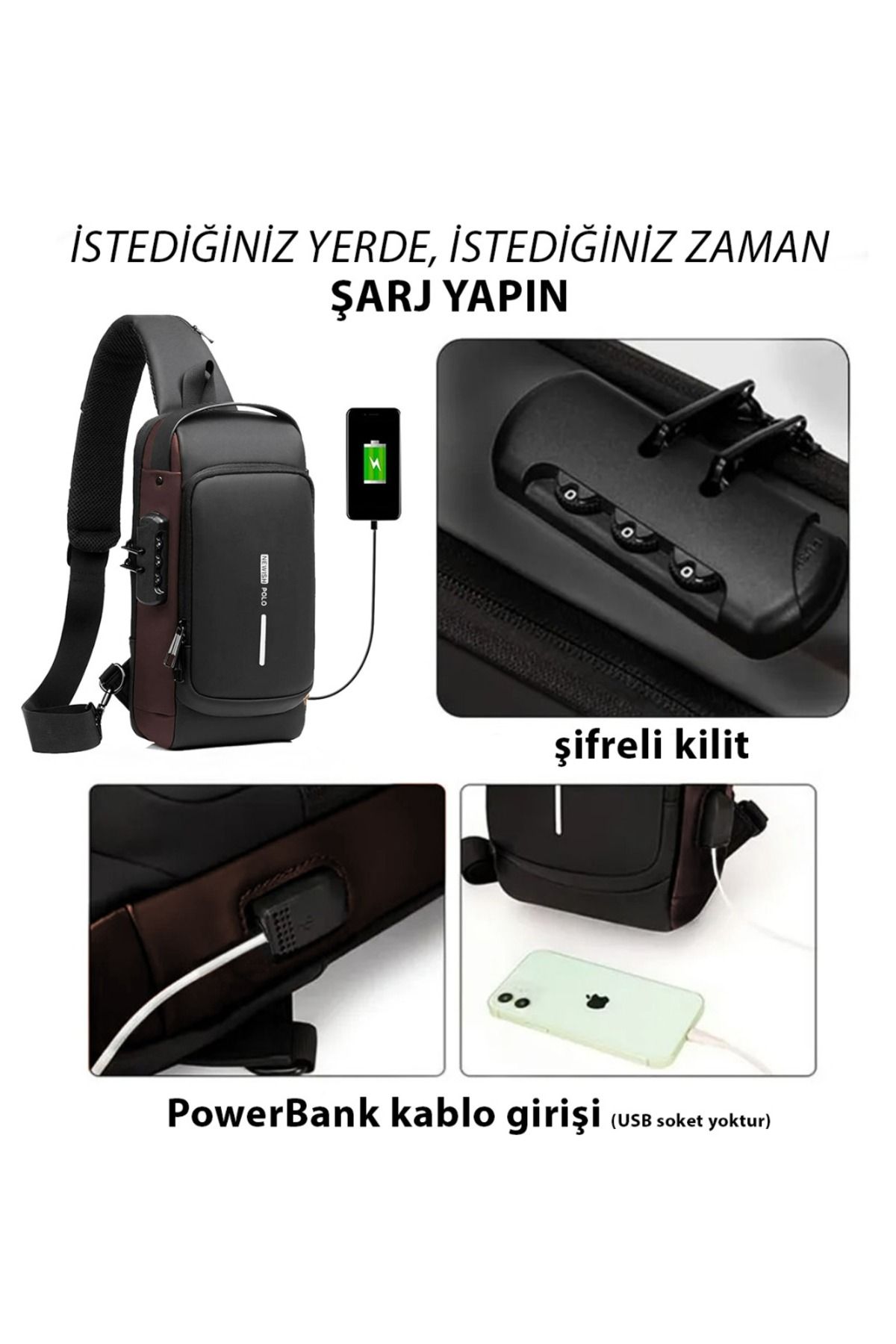 Erkek Kahverengi  Vegan Deri Çapraz Askılı Omuz Ve Bel Çantası