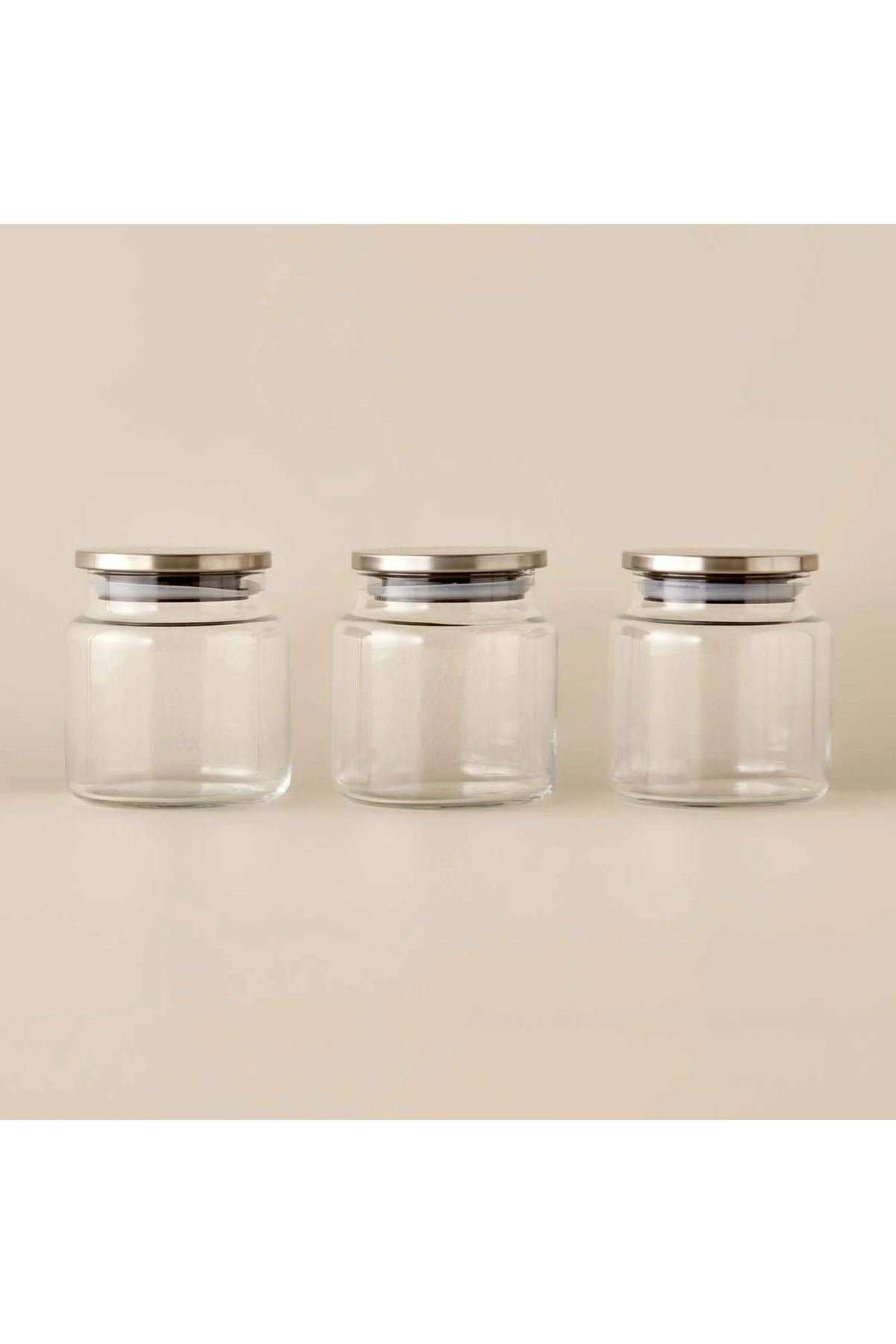 3lü 575 mL Silikon Vakumlu Metal Paslanmaz Kapaklı Cam Kavanoz Seti