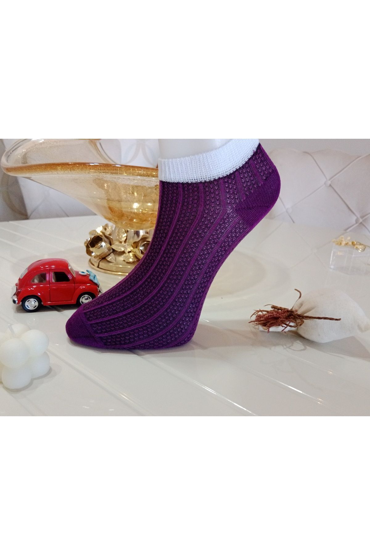 DERMİNA-Women's Booties Socks - 5 Pairs with Embossed Patterns 4