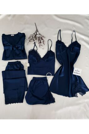 MH Moony Homewears Kutulu 5'li Lavicert Valide Saten Pijama Gecelik Sabahlık ...