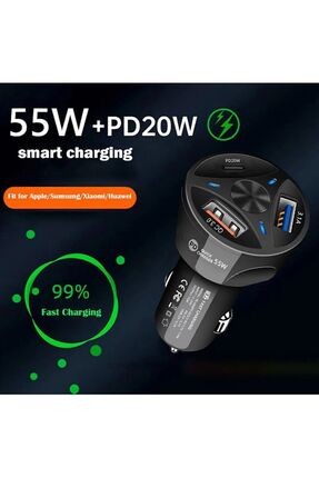 HOBİPİX Araç Çakmaklık Şarjı 2 Usb + 20w Pd Şarj Çıkışlı Hızlı Şarj Destekli 55w Qc 3.1 Uyumlu