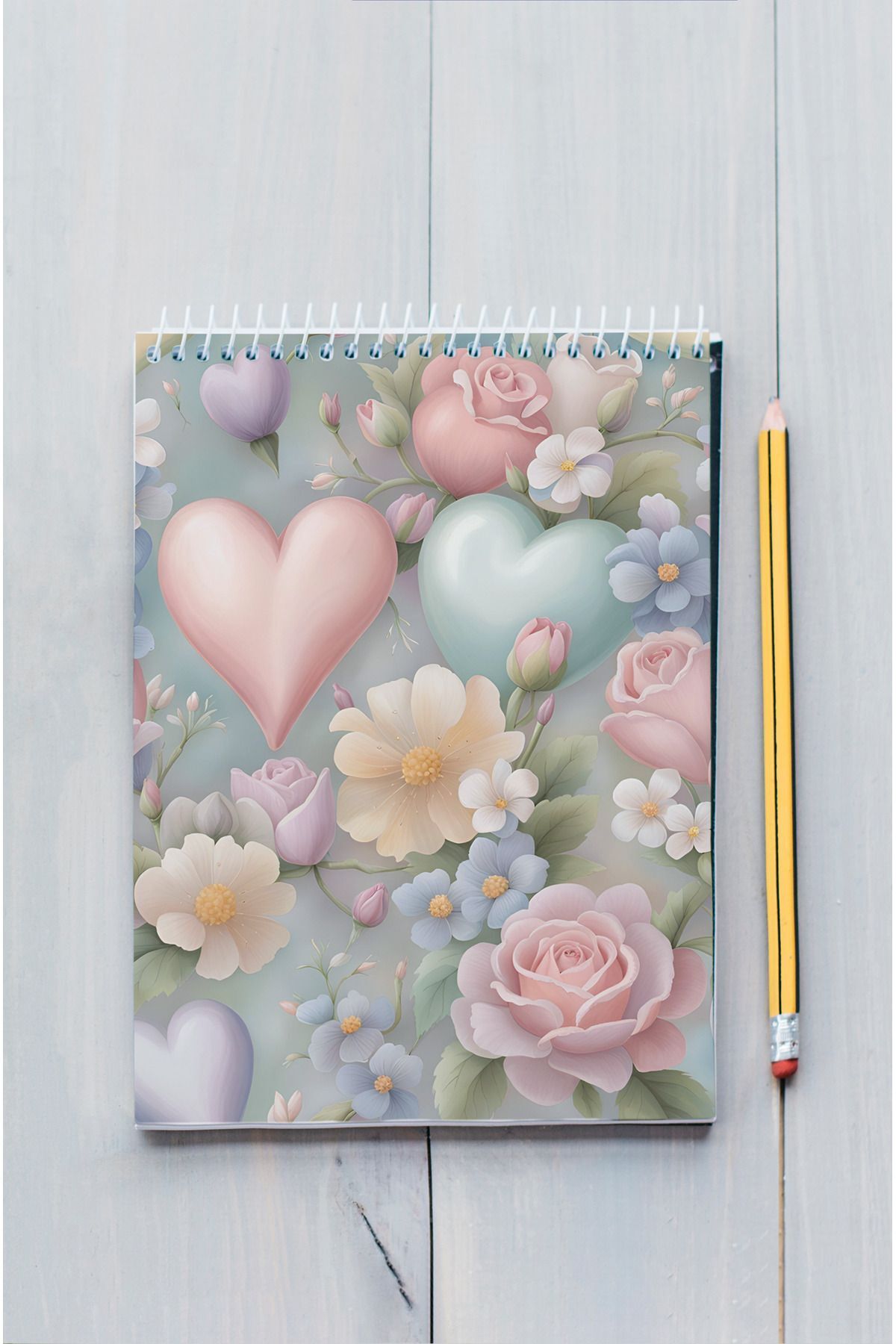 kutuTR-80 Sheets Striped Heart and Rose Patterned Vip Memo Pad - 70gr/m2 Ç-OB05 with Wooden MDF Cover 6