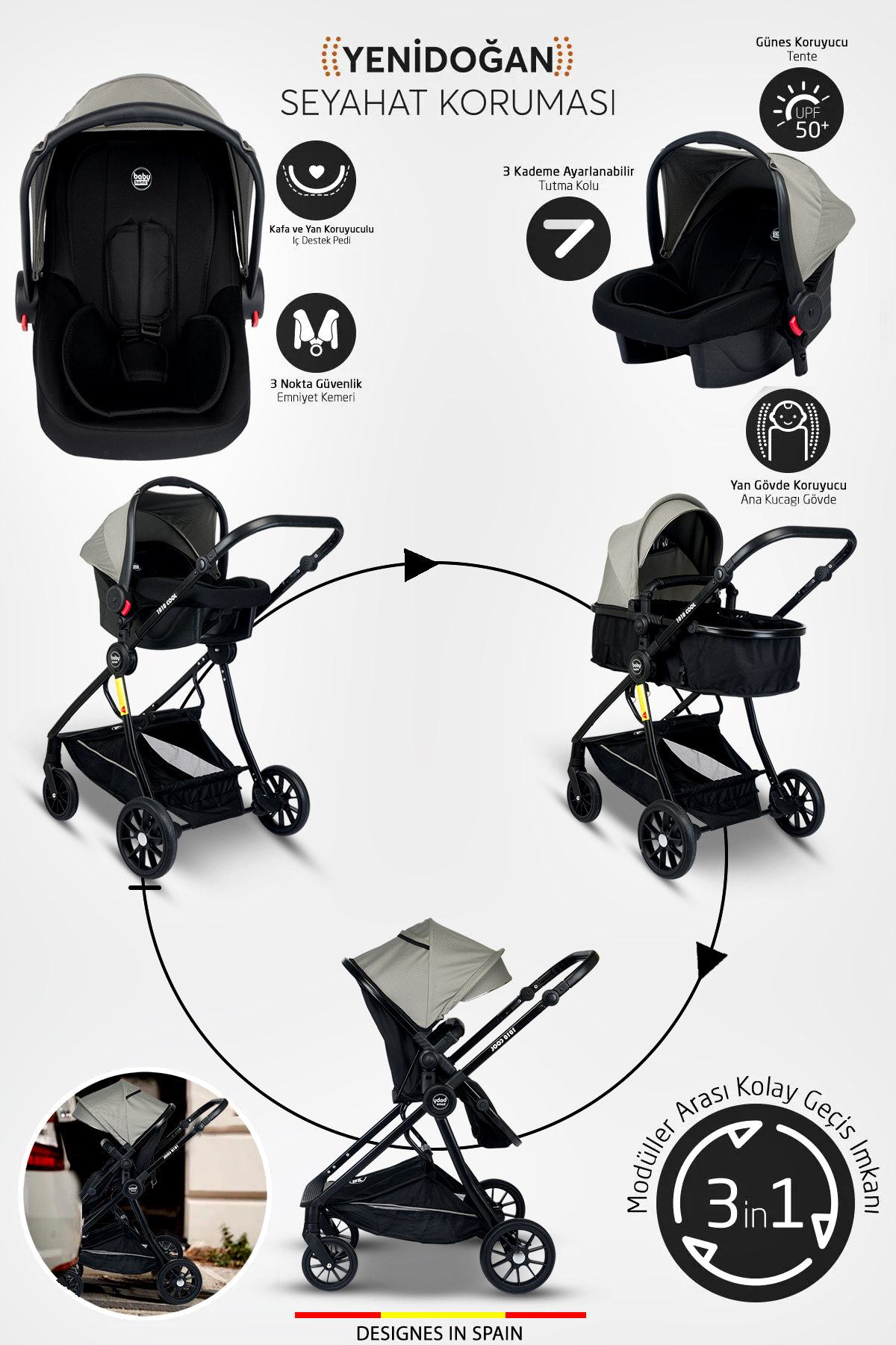 Baby Home 9 In 1 Yeni Doğan Full Set 1010 Travel Sistem Bebek Arabası 330 Sallanır Ev Tipi Ana Kucağı fotoğrafı 7 (önizleme)