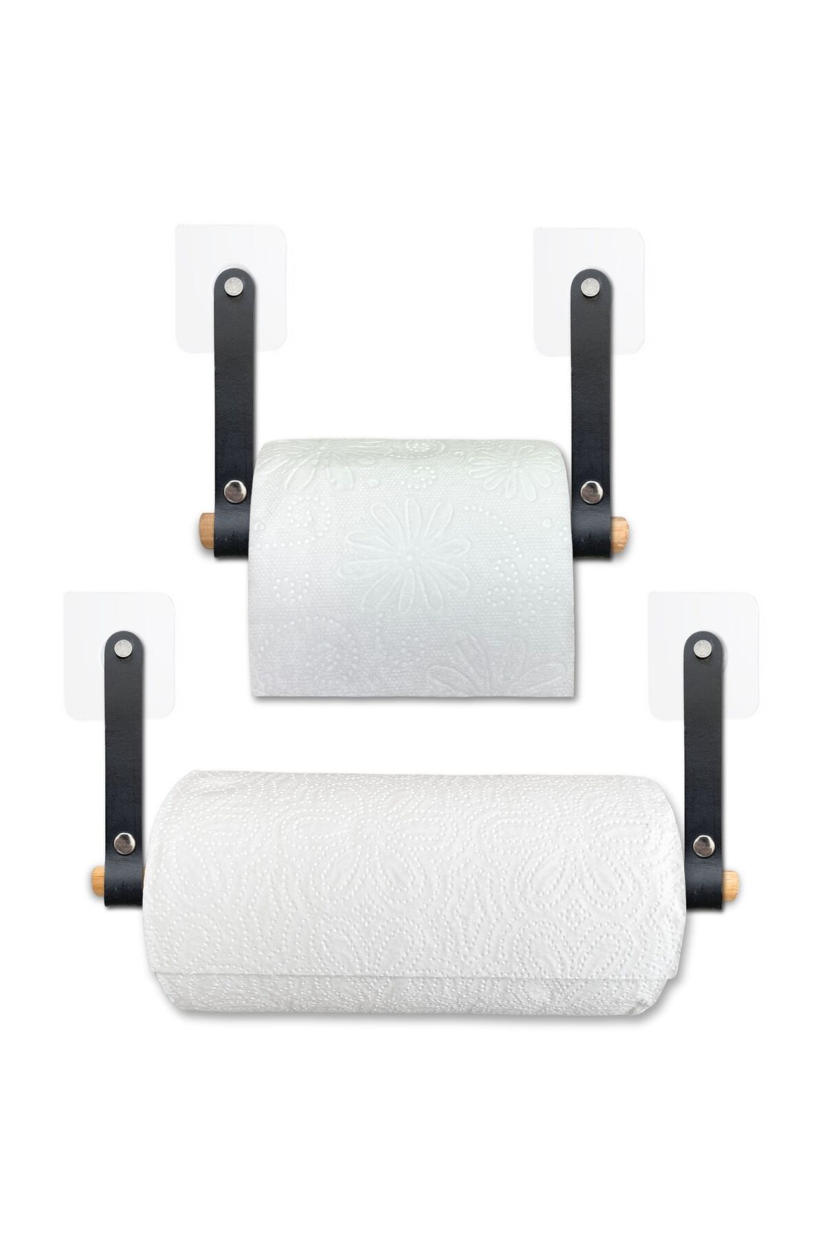 ipekbazaar-Wooden and Leather Toilet Paper Holder - Adhesive Bathroom Paper Towel Holder and Napkin Holder 2