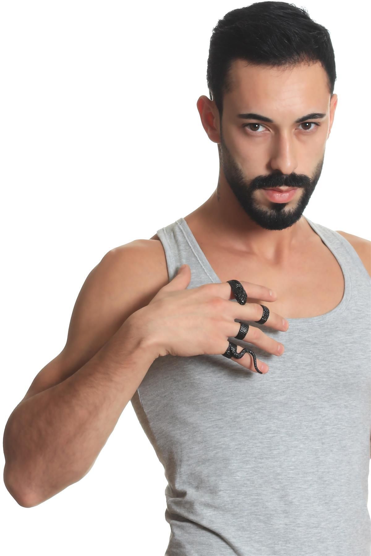 LABALABA-Men's Black Oxide Plated Adjustable 4-Piece Snake Ring Set 8