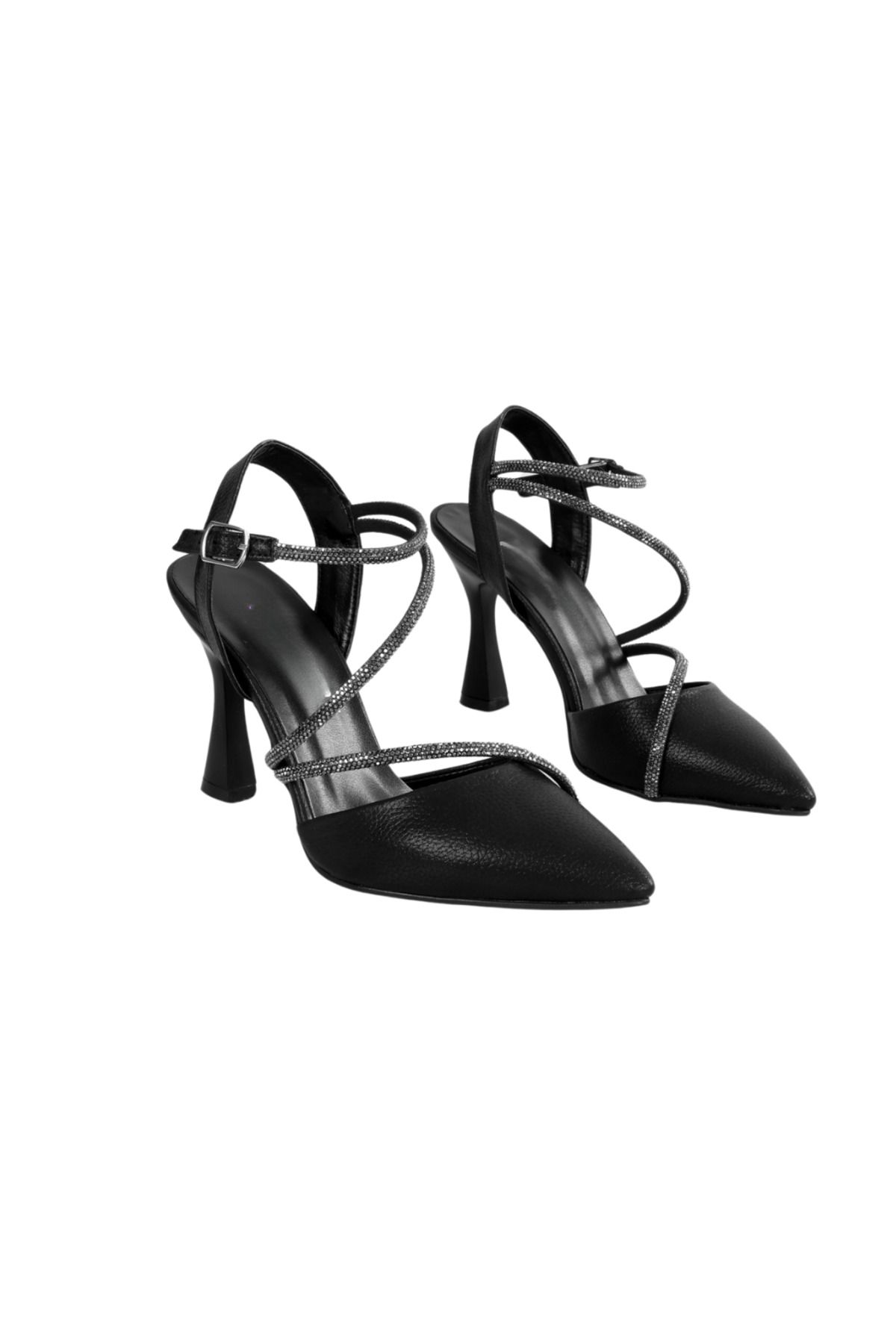SOLMAZ-Black Stone Detailed Berta Evening Dress Shoes 3