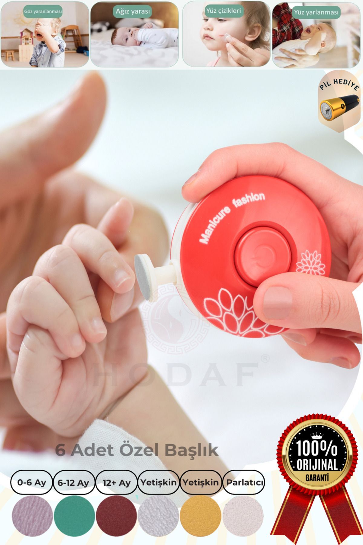 HODAF Bebek Tırnak Törpüleyici Pilli Manikür Seti 6 Başlıklı Yenidoğan Tırnak Makası Bebek Bakım