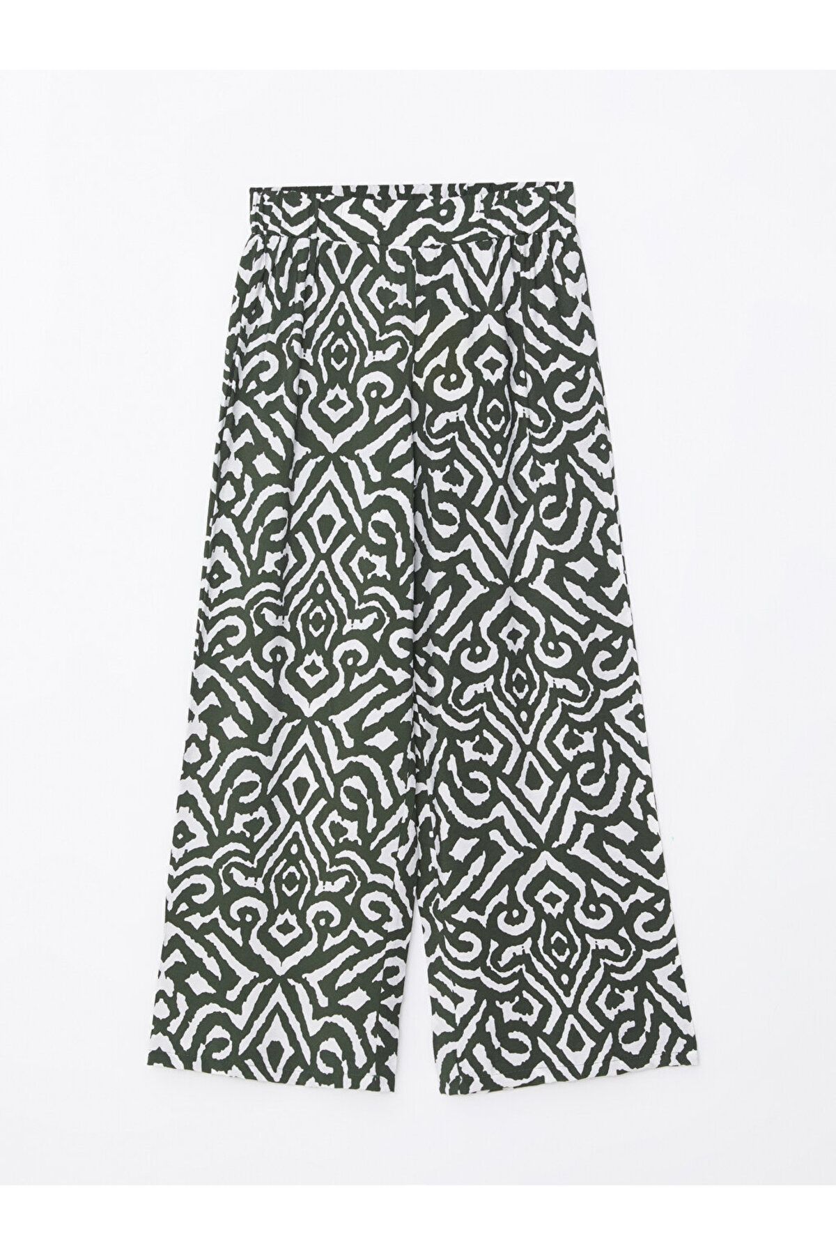 LC Waikiki Gemusterte Damenhose mit weitem Bein und elastischem Bund