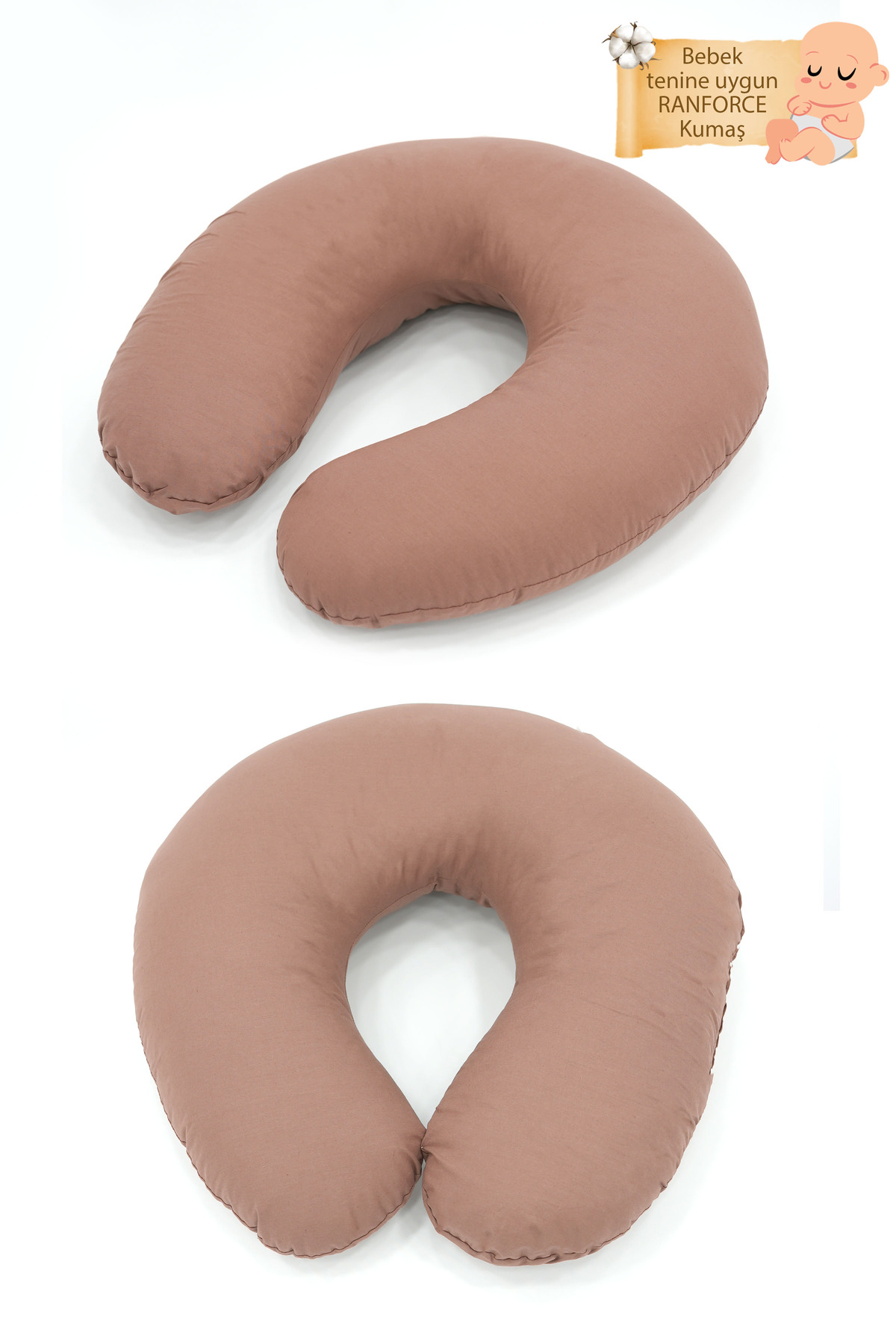 mordesign Emzirme Yastığı, Bebek Destek Minderi, Hamile Yastığı Pamuklu Kumaş, Plain Serisi, Kahverengi fotoğrafı 2 (önizleme)
