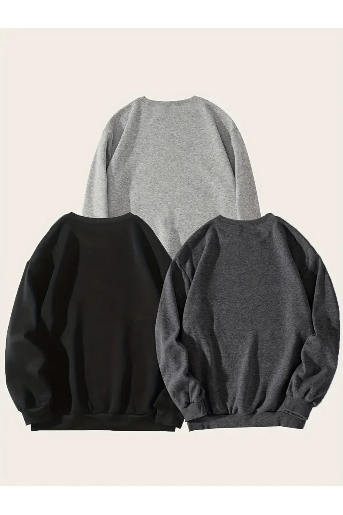 EYAX MODA 3'lü Set Bisiklet Yaka Sweatshirt Unisex görsel 2