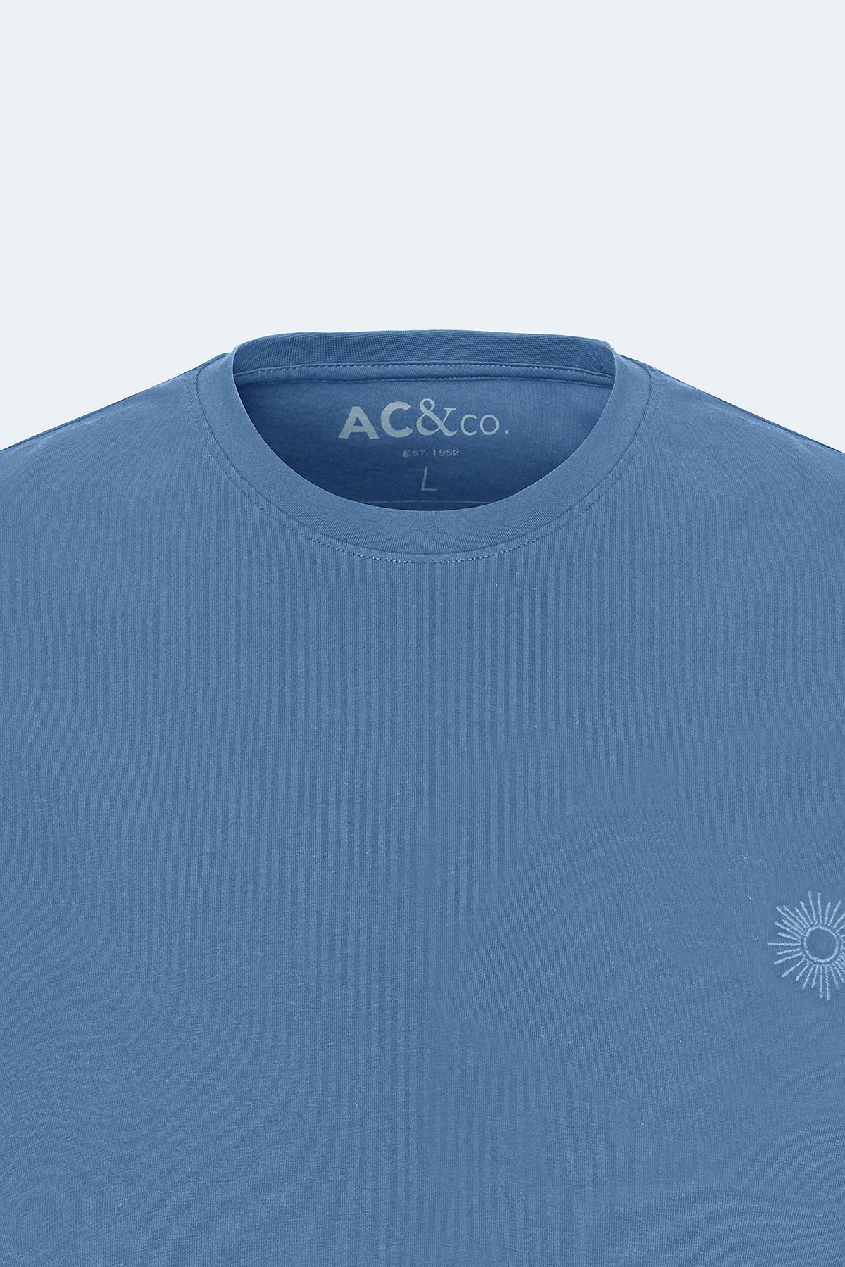 تیشرت AC&Co / Altınyıldız Classics یقه گرد مردانه نیلی آزاد با برش ۱۰۰٪ نخ پنبه اورجینال - تصویر 7