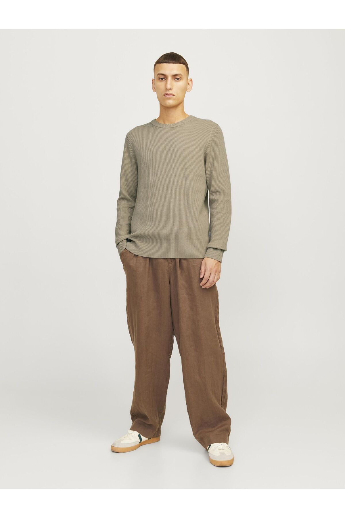 بافت و پلیور مردانه خاکستری Jack & Jones | 12257771 اورجینال - تصویر 4